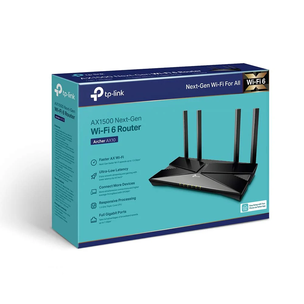 TP-Link Archer AX10 Wi-Fi 6 WLAN Router (1202 Mbit/s 5 GHz, 300 Mbit/s 2,4 GHz, 4 × Gigabit LAN-Ports, Access Point Modus, HomeCare,kompatibel mit Alexa), schwarz - Image 4