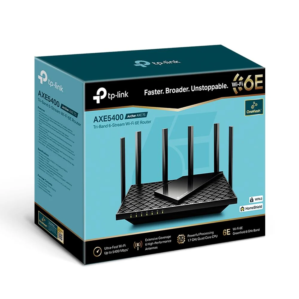TP-Link Archer AXE75 Wi-Fi 6E WLAN Router (5400 Mbit/s Tri-Band, 4 × Gigabit LAN-Ports, 1 × USB 3.0 Port, WPA3, HomeCare,kompatibel mit Alexa, Tether APP), schwarz - Image 3