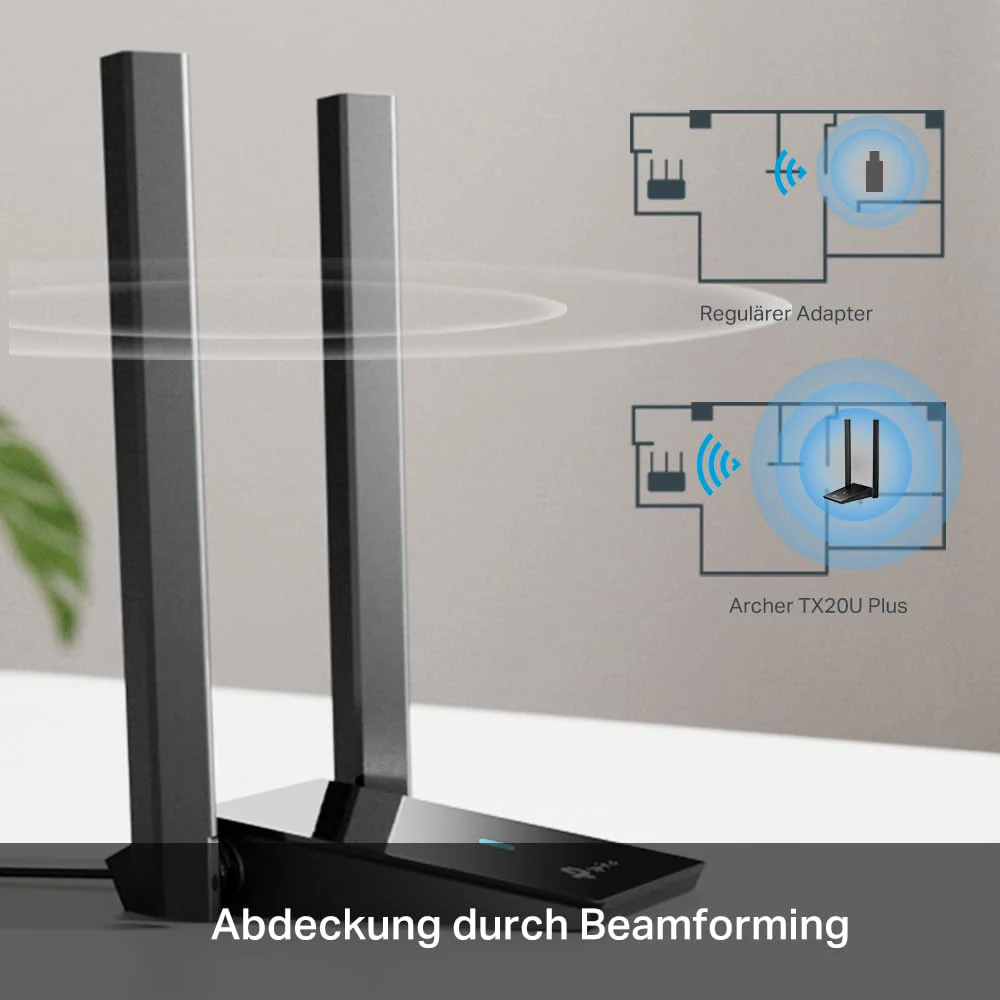 TP-Link Archer TX20U Plus WLAN Stick Für PC, WiFi 6 AX1800 Dual Band, USB 3.0, MU-MIMO, Antennen mit hoher Verstärkung, WPA3-Verschlüsselung, Kompatibel mit Windows 11/10, Schwarz, único