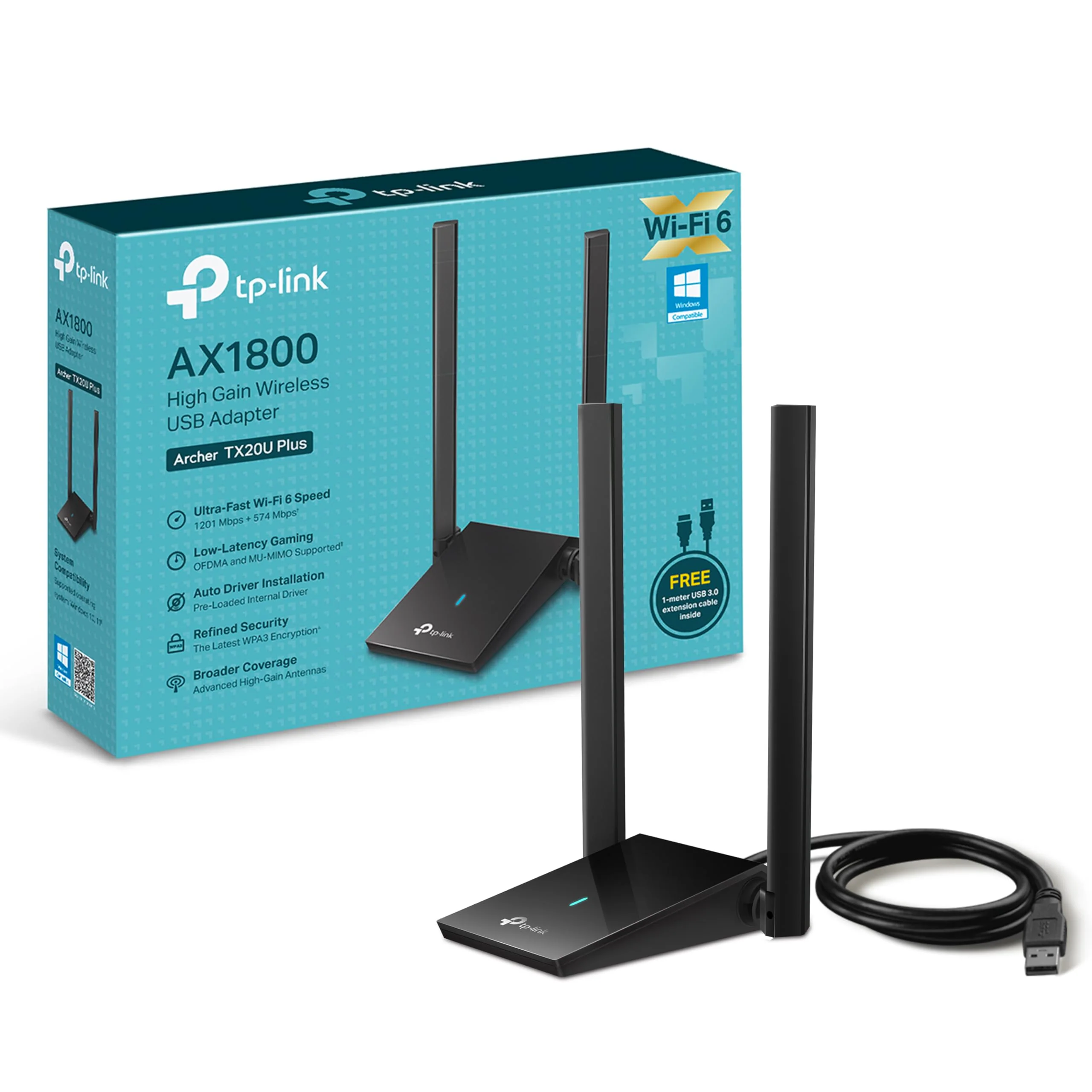 TP-Link Archer TX20U Plus WLAN Stick Für PC, WiFi 6 AX1800 Dual Band, USB 3.0, MU-MIMO, Antennen mit hoher Verstärkung, WPA3-Verschlüsselung, Kompatibel mit Windows 11/10, Schwarz, único - Image 5
