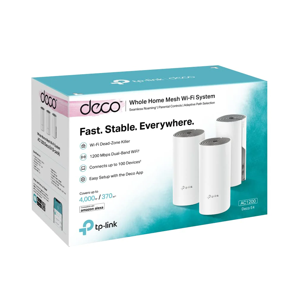 TP-Link Deco E4 Mesh WLAN Set (2er Pack), AC1200 Dual Band Router & Repeater (Reichweite bis zu 260m², ideal für große Häuser mit mehreren Geräten, 4x 100Mbit/s Ports) weiß - Image 4