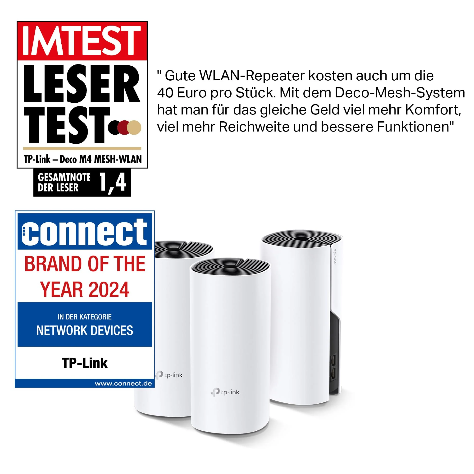 TP-Link Deco M4 Mesh WLAN Set (3er Pack), AC1200 Dual Band Router & Repeater, 2x Gigabit Ports für jede Einheit, empfohlen für Häuser mit 3-5 Schlafzimmern, Umfassender Jugendschutz - Image 2