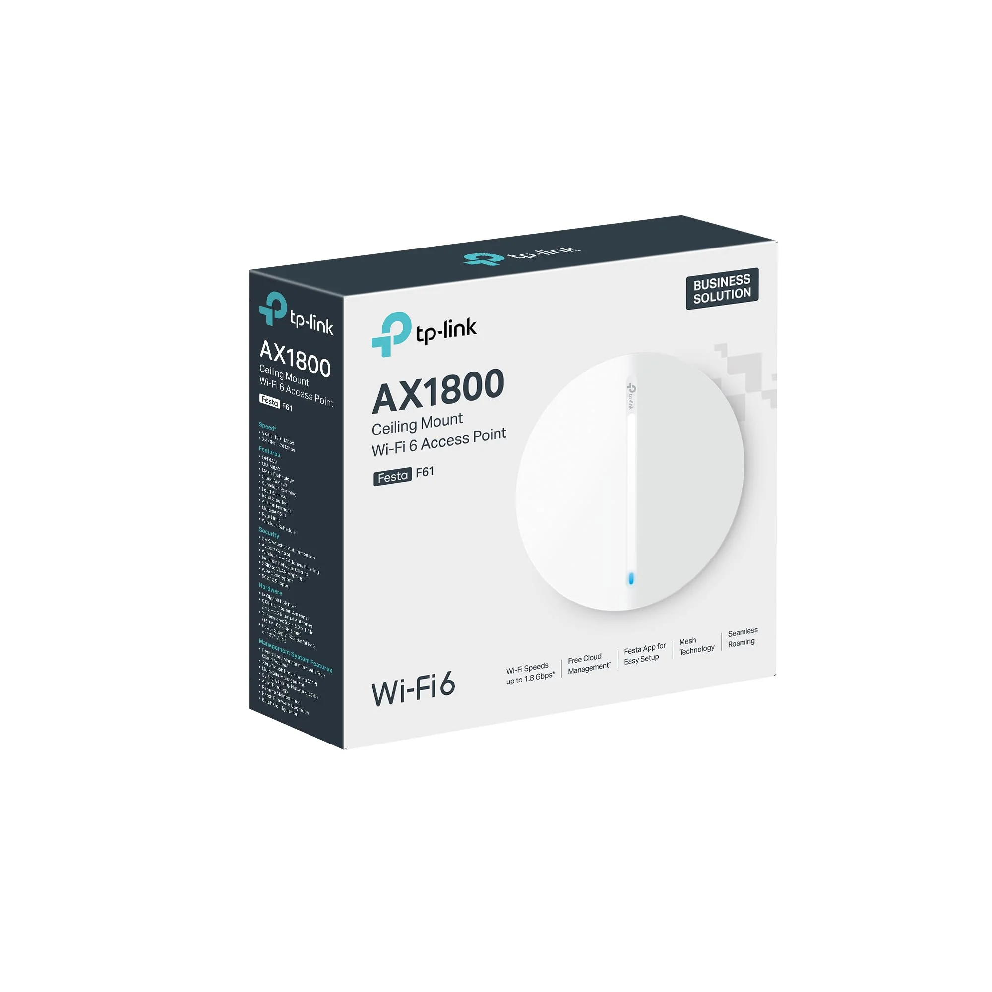 TP-Link Festa F61 Access Point AX1800 WiFi 6, Kostenlose Cloud-Verwaltung, 802.3af/at PoE oder 48V passives PoE oder 12V/1A DC, Festa Mesh, OFDMA, MU-MIMO, Bis zu 250 Clients, Gastnetzwerk, VPN, VLAN - Image 5
