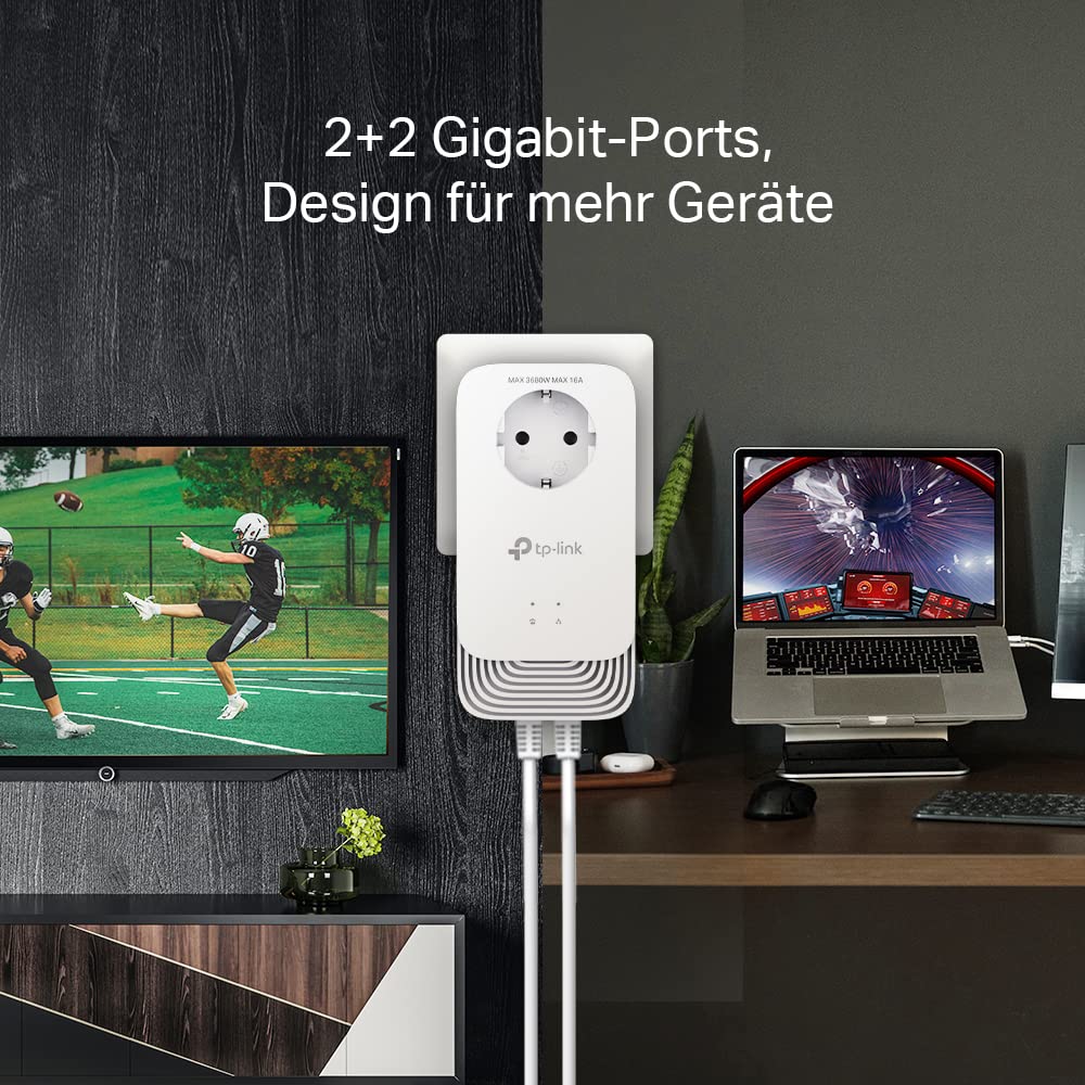 TP-Link PG2400P Kit Powerline G.hn2400, 2+2 Anschlüsse Gigabit Ethernet, Extra-Steckdose, Energiesparmodus, Plug & Play, Nicht kompatibel mit HomePlug AV/AV2-Powerline-Adaptern - Image 2