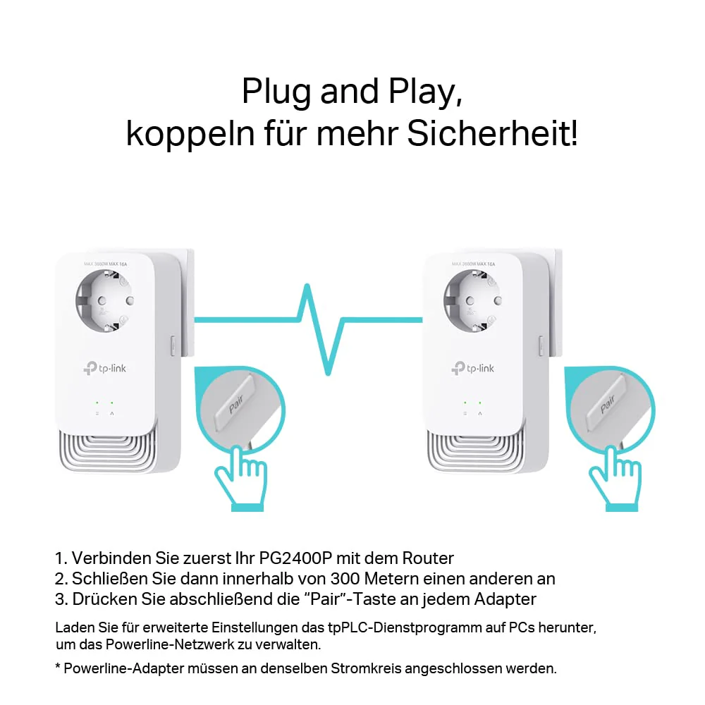 TP-Link PG2400P Kit Powerline G.hn2400, 2+2 Anschlüsse Gigabit Ethernet, Extra-Steckdose, Energiesparmodus, Plug & Play, Nicht kompatibel mit HomePlug AV/AV2-Powerline-Adaptern - Image 7