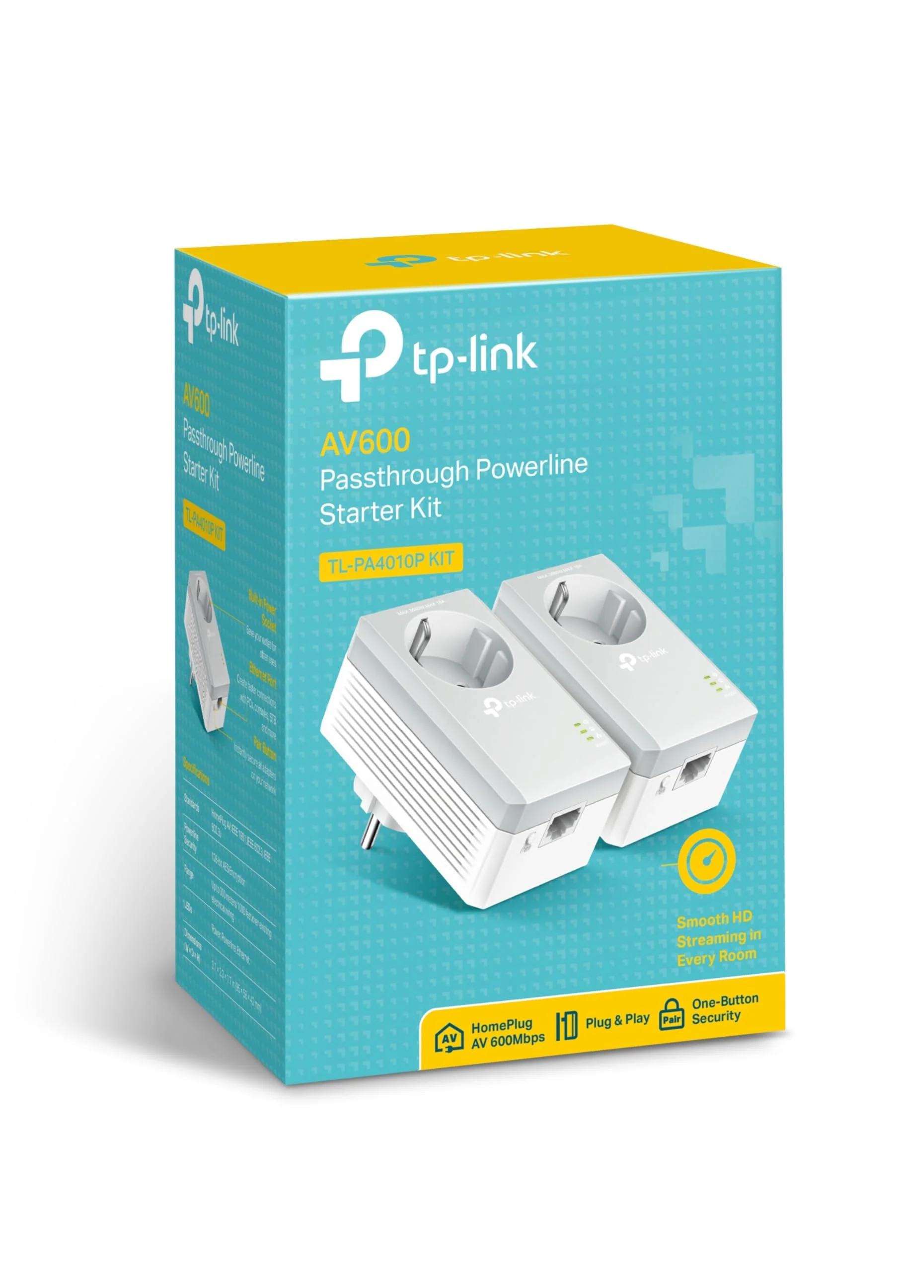 TP-Link Powerline Adapter Set TL-PA4010P KIT(600Mbit/s, mit Steckdose, 100Mbit/s-Ethernet-LAN, Kompatibel mit allen HomePlug AV/AV2 Adaptern, schnelle Datenübertragung über die Stromleitung)