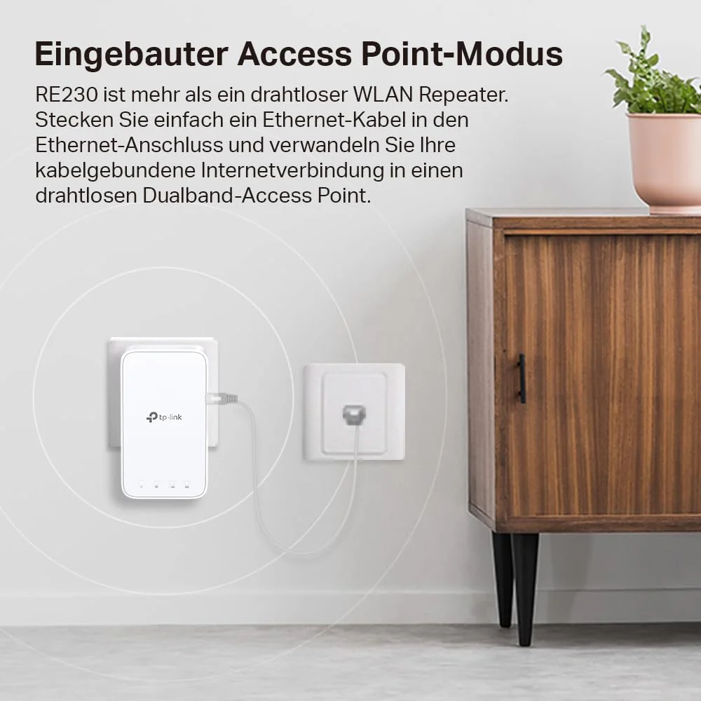 TP-Link RE230 WLAN Verstärker Repeater AC750 (433MBit/s 5GHz + 300MBit/s 2,4GHz, App Steuerung, Signalstärkeanzeige, kompatibel zu allen WLAN Router, AP Modus)weiß