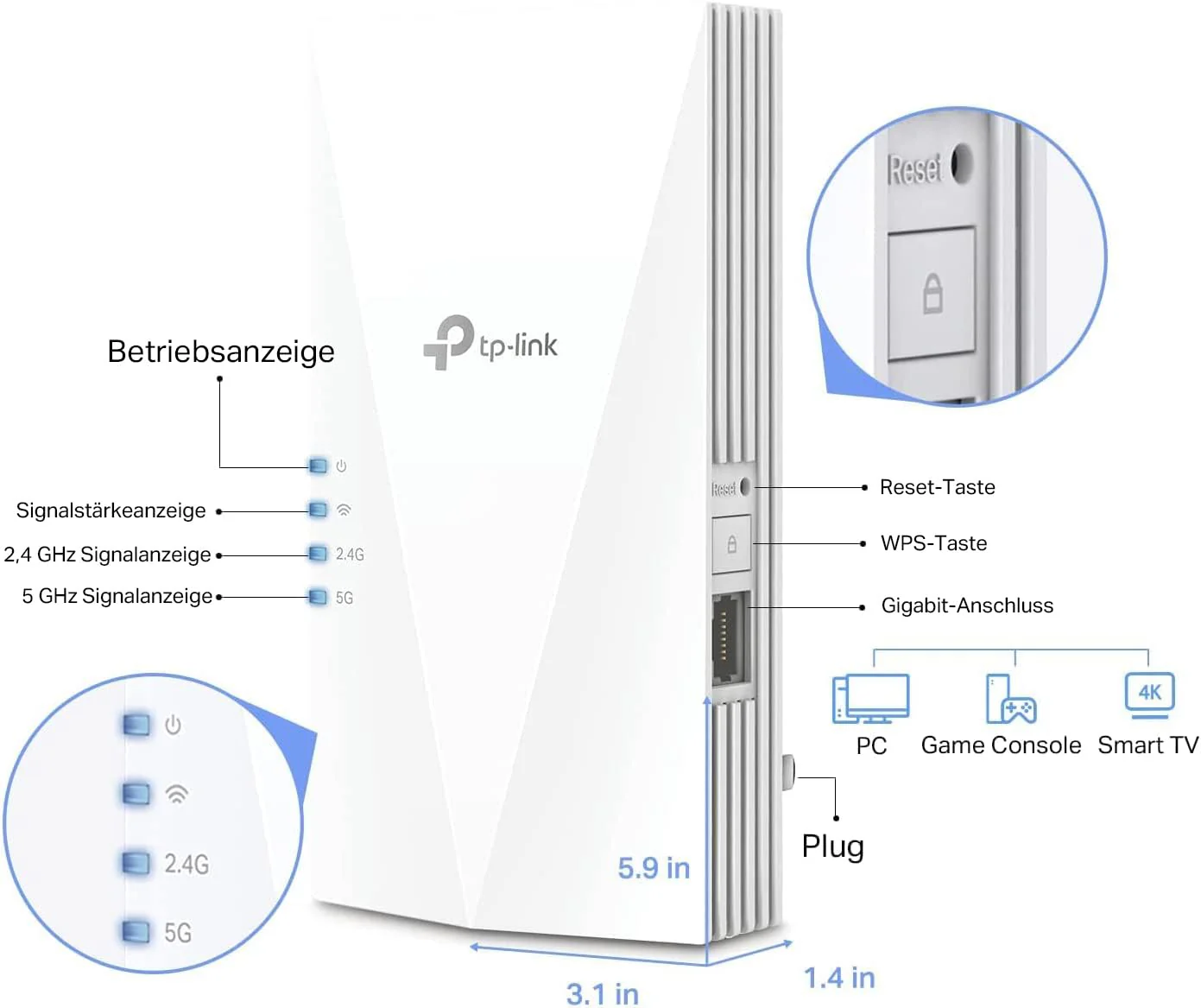 TP-Link RE700X WiFi 6 WLAN Verstärker Repeater AX3000, Dualband 2402MBit/s 5GHz + 574MBit/s 2,4GHz, MU-MIMO, Gigabit Port, empfohlen mit WiFi 6 Router, ideal für Apartments