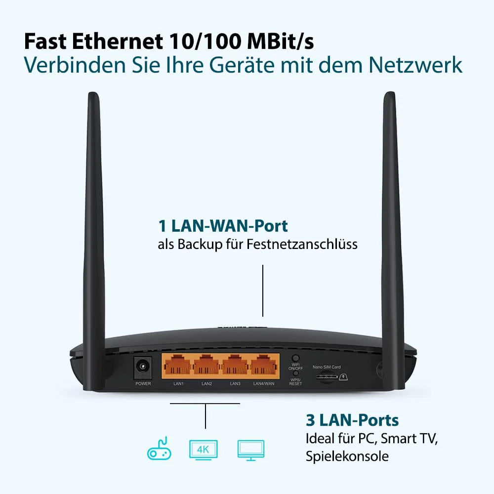 TP-Link TL-MR6400 LTE Router, 4G Router unterstützt SIM Karten, 4G Cat4 bis zu 150 Mbit/s, WLAN 2.4GHz N300, 4x 100 Mbps Ports, Plug and Play, bis zu 32 Geräte, Kindersicherung, Gast-Netzwerk, Schwarz - Image 6