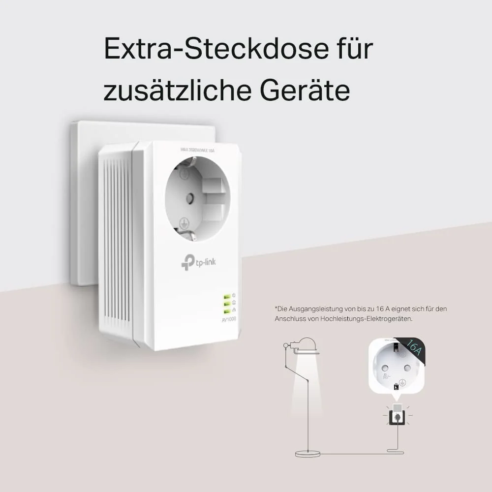 TP-Link TL-PA7019P KIT AV1000 Gigabit Powerline Adapter mit Steckdose (1x Gigabit Port, Plug und Play, energiesparend, kompatibel zu allen gängigen Powerline Adaptern) weiß - Image 6