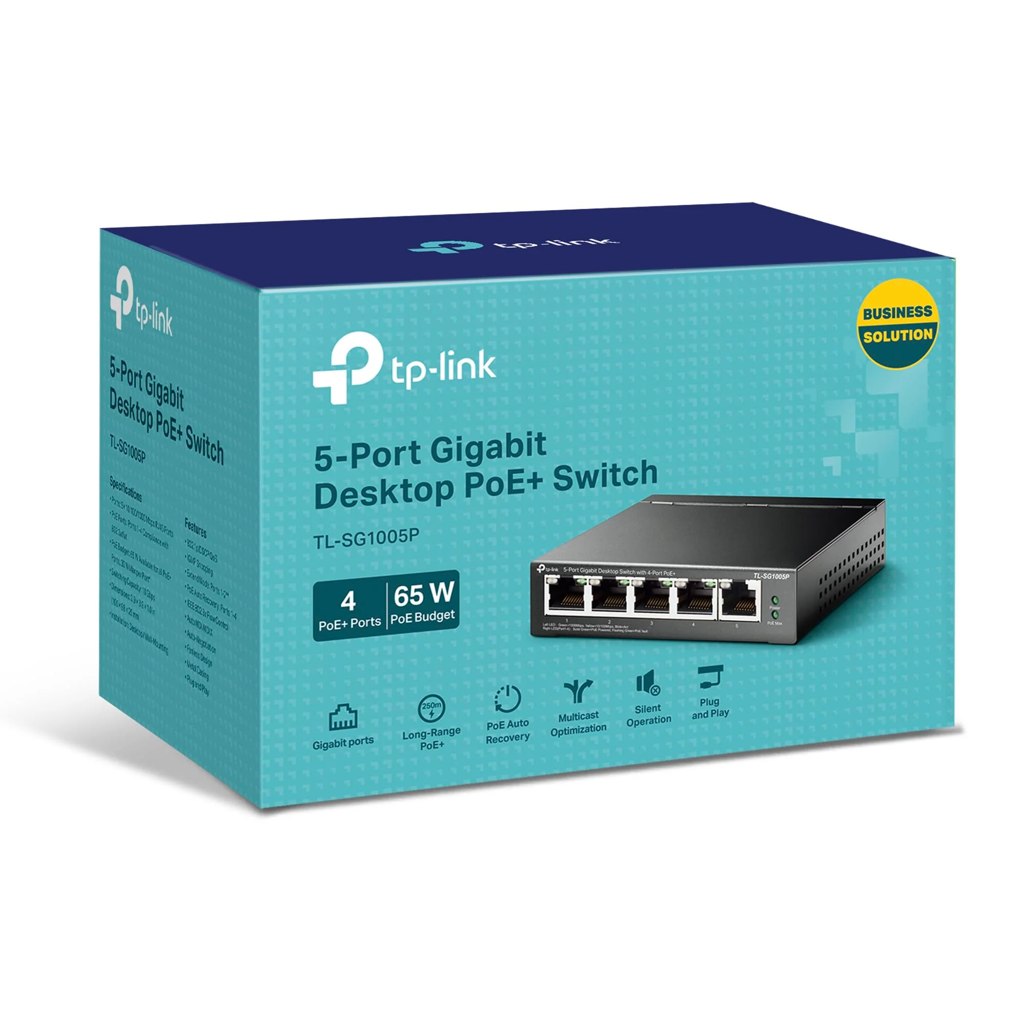 TP-Link TL-SG1005P PoE Switch 5-Port Gigabit Lan Switch mit 4 PoE+ Ports (65 Watt, IEEE-802.3af/at PoE,lüfterlos, Plug-and-Play, robustes Metallgehäuse) Schwarz - Image 8