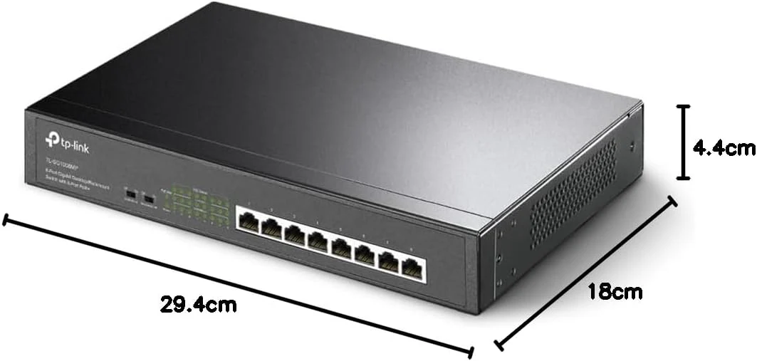 TP-Link TL-SG1008MP 8-Port Gigabit PoE Switch mit 8 PoE+ Ports (Rackmount, 153 Watt, geschirmte RJ-45 Ports,IEEE-802.3af/at PoE, Plug-and-Play, lüfterlos, robustes Metallgehäuse) Schwarz - Image 8