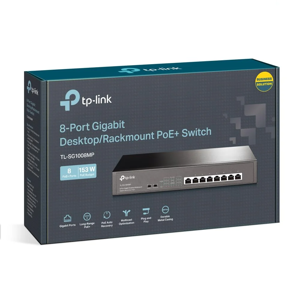 TP-Link TL-SG1008MP 8-Port Gigabit PoE Switch mit 8 PoE+ Ports (Rackmount, 153 Watt, geschirmte RJ-45 Ports,IEEE-802.3af/at PoE, Plug-and-Play, lüfterlos, robustes Metallgehäuse) Schwarz - Image 9