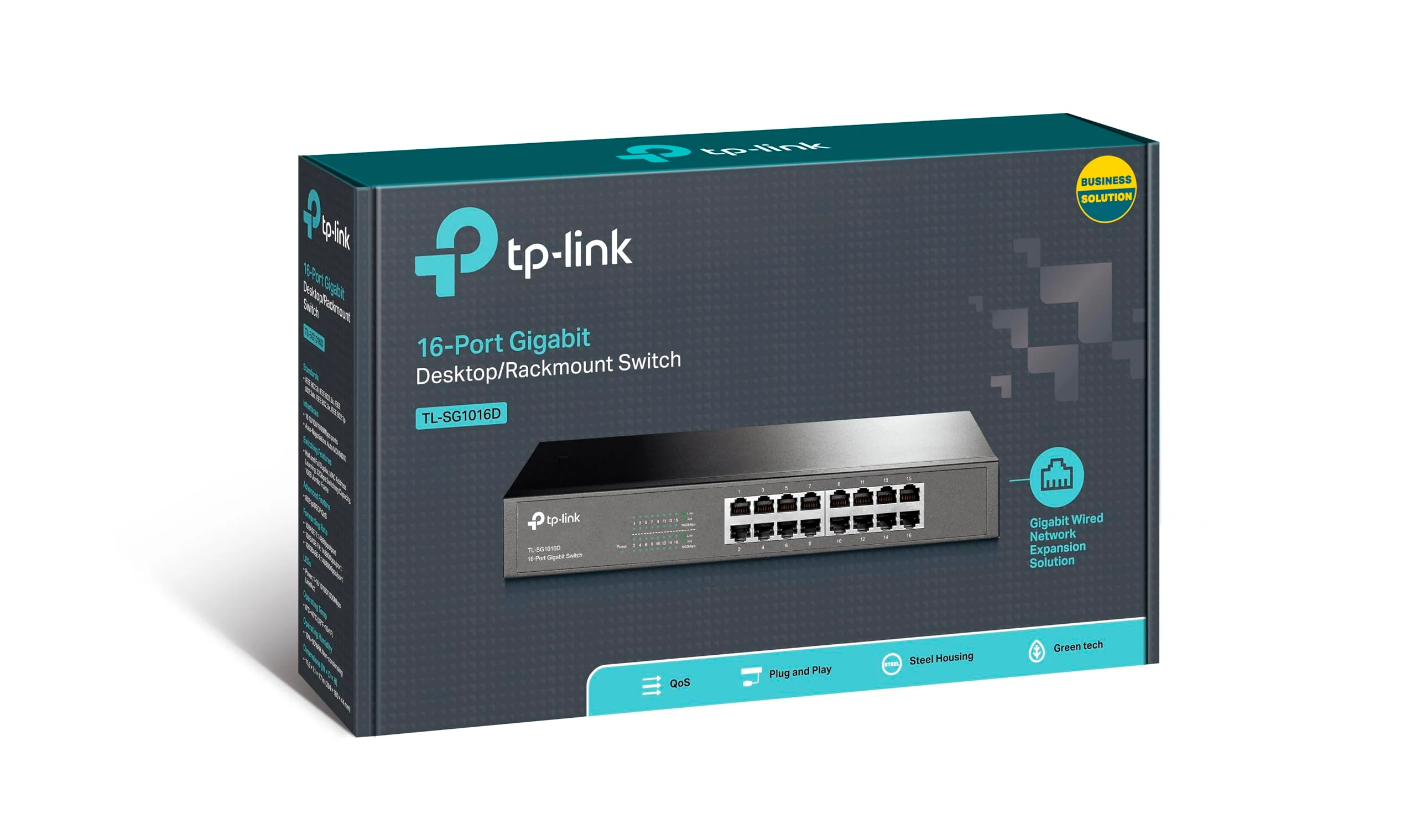 TP-Link TL-SG1016D 16-Port Gigabit Netzwerk Unmanaged Switch (Rackmount, 32Gbit/s Switching-Kapazität, geschirmte RJ-45 Ports, Metallgehäuse, lüfterlos, Plug-und-Play) schwarz - Image 3