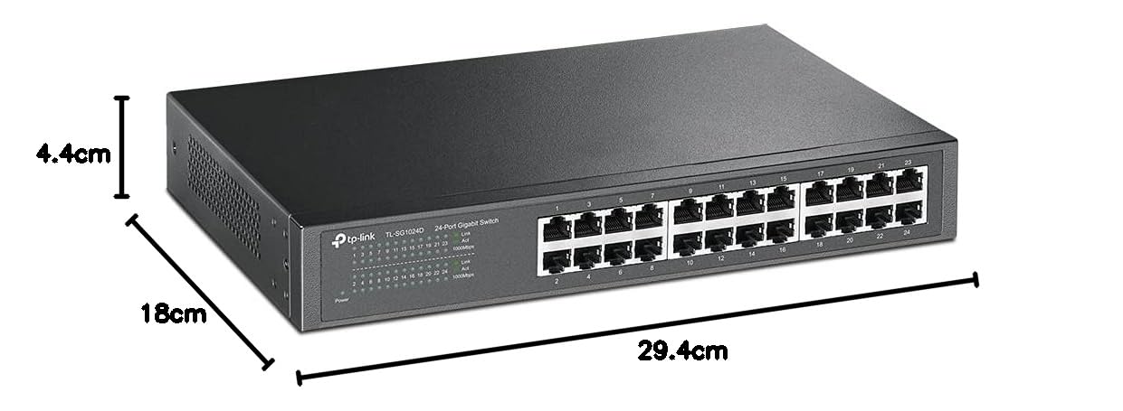 TP-Link TL-SG1024D 24 Port Gigabit Netzwerk Switch (Rackmount, 48Gbit/s Switching-Kapazität, 24*RJ-45 Ports, Metallgehäuse, IGMP-Snooping, unmanaged, Plug-und-Play) schwarz - Image 3