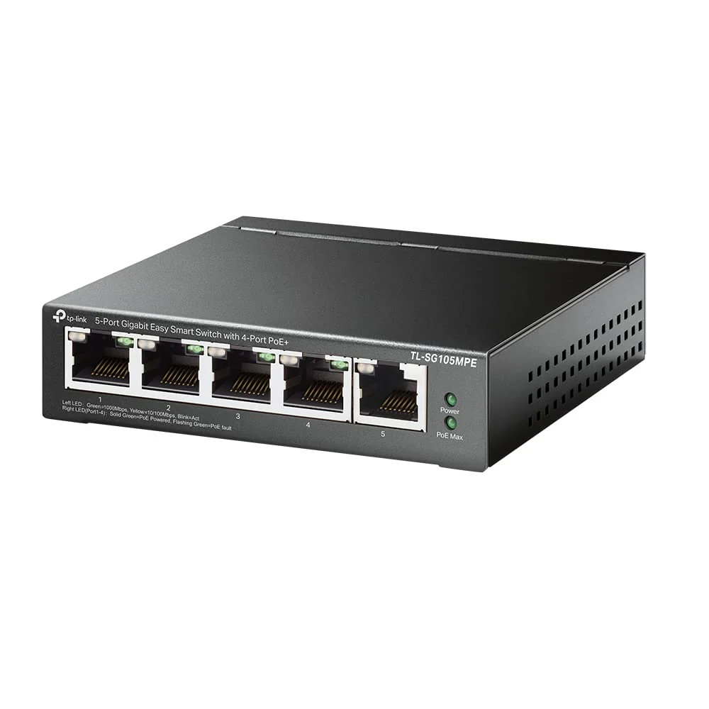 TP-Link TL-SG105MPE 5 Port Managed PoE Switch mit 4 PoE+ Ports (120 Watt, IEEE-802.3af/at PoE,lüfterlos, Plug-and-Play, Robustes Metallgehäuse) Schwarz - Image 3