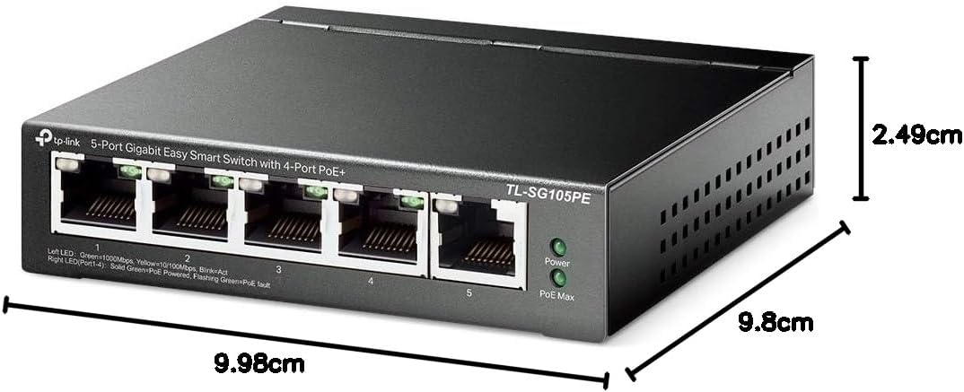 TP-Link TL-SG105PE 5-Port Gigabit Managed LAN PoE Switch mit 4 PoE+ Ports (65 Watt, IEEE-802.3af/at, einfache Konfiguration, IGMP, QoS, VLAN, lüfterlos, robustes Metallgehäuse) Schwarz - Image 2