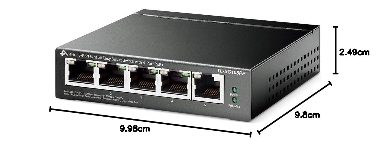 TP-Link TL-SG105PE 5-Port Gigabit Managed LAN PoE Switch mit 4 PoE+ Ports (65 Watt, IEEE-802.3af/at, einfache Konfiguration, IGMP, QoS, VLAN, lüfterlos, robustes Metallgehäuse) Schwarz - Image 3