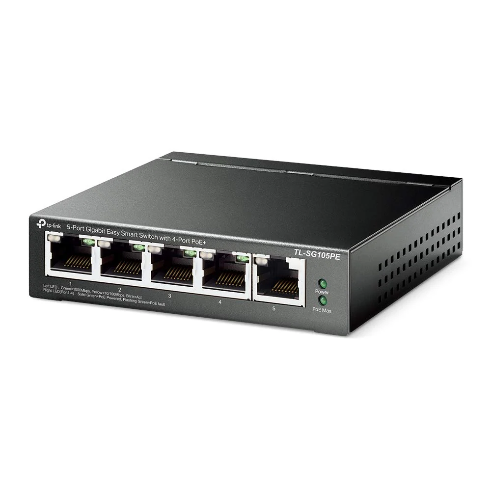 TP-Link TL-SG105PE 5-Port Gigabit Managed LAN PoE Switch mit 4 PoE+ Ports (65 Watt, IEEE-802.3af/at, einfache Konfiguration, IGMP, QoS, VLAN, lüfterlos, robustes Metallgehäuse) Schwarz - Image 5
