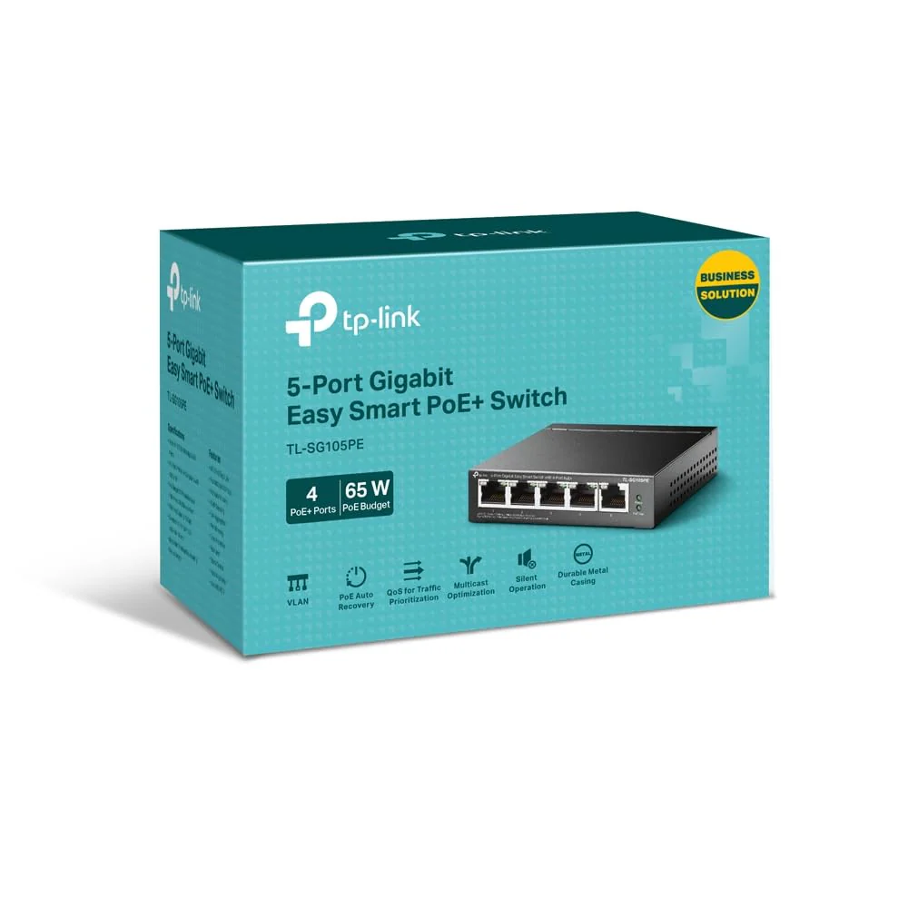 TP-Link TL-SG105PE 5-Port Gigabit Managed LAN PoE Switch mit 4 PoE+ Ports (65 Watt, IEEE-802.3af/at, einfache Konfiguration, IGMP, QoS, VLAN, lüfterlos, robustes Metallgehäuse) Schwarz - Image 7