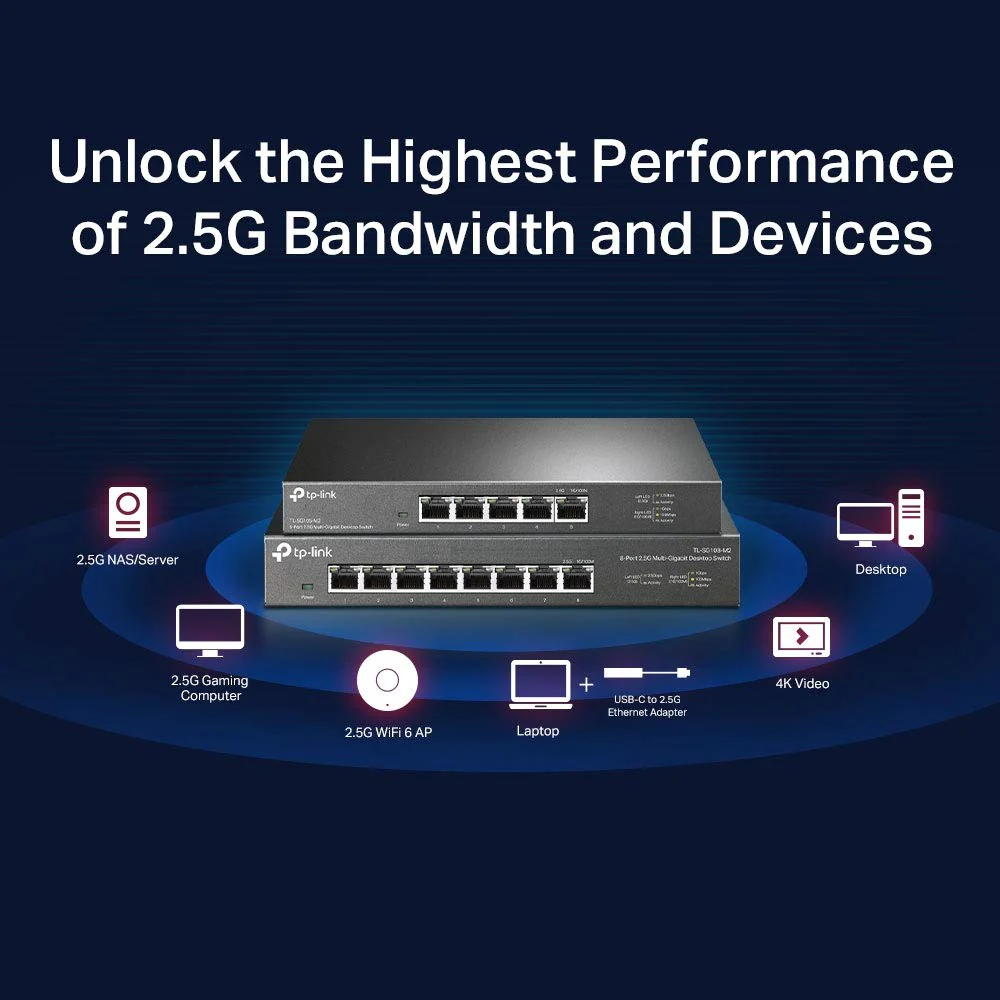 TP-Link TL-SG108-M2 8× 2.5-Gigabit ports Ethernet LAN Switch(Plug-and-Play,Metallgehäuse, QoS, IGMP-Snooping, Ideal für 2.5G NAS, Server, Gaming-Computer, WiFi 6 AP, 4K-Video)schwarz - Image 4