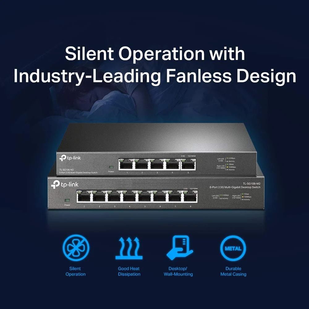 TP-Link TL-SG108-M2 8× 2.5-Gigabit ports Ethernet LAN Switch(Plug-and-Play,Metallgehäuse, QoS, IGMP-Snooping, Ideal für 2.5G NAS, Server, Gaming-Computer, WiFi 6 AP, 4K-Video)schwarz - Image 5