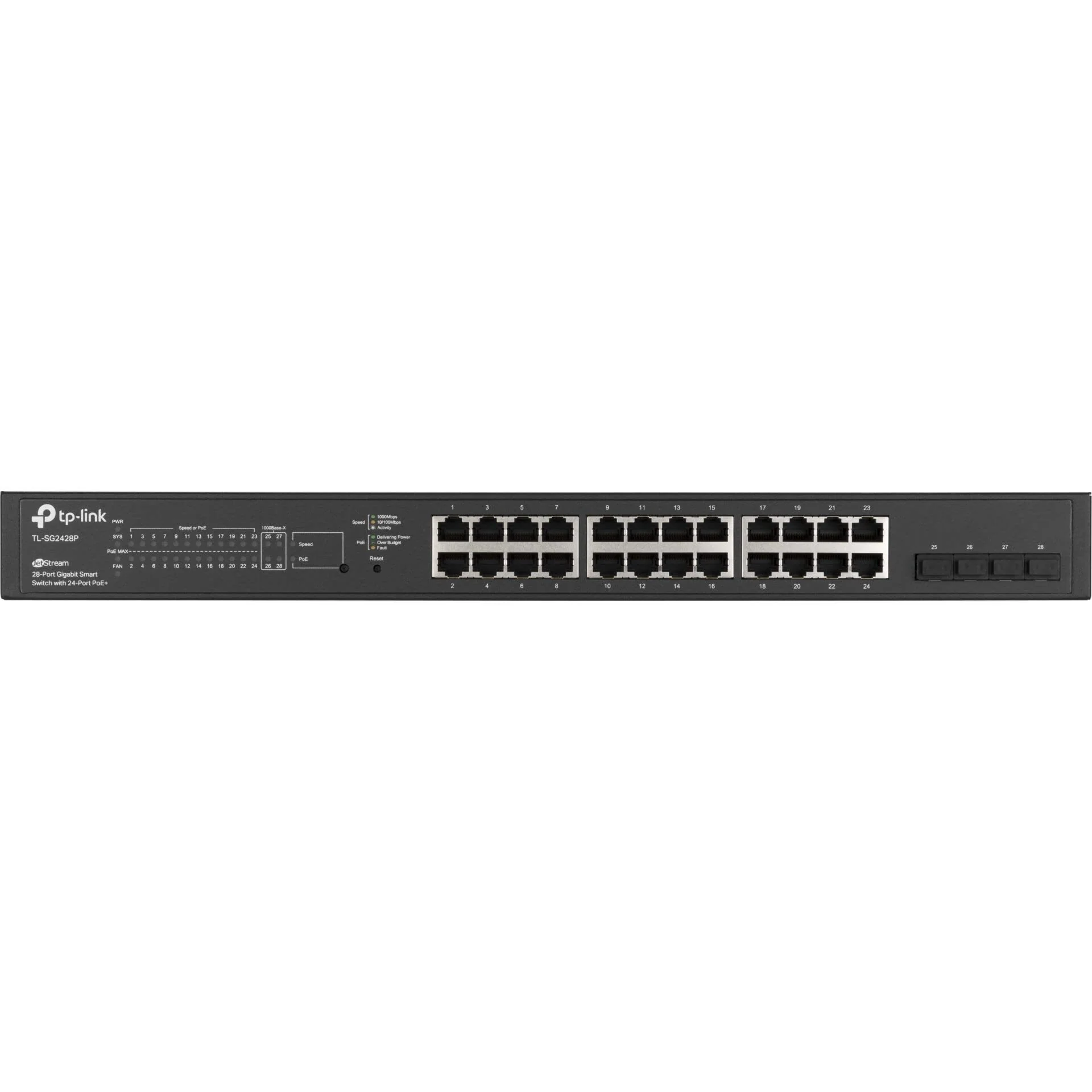 TP-Link TL-SG2428P 24-Port Gigabit Managed PoE Switch mit 4 SFP-Slots (250 Watt, Zentrales Cloud-Management, In Omada-SDN integriert, IPv6, Sicheres Netzwerk) Schwarz,Geschäfts-Netzwerk