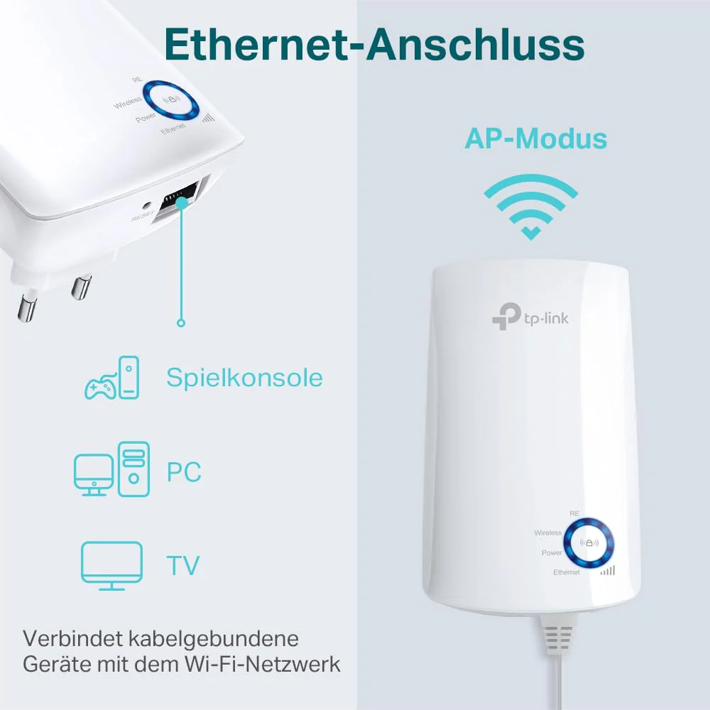 TP-Link TL-WA850RE WLAN Verstärker Repeater(300 Mbit/s, App Steuerung, Ethernet-Port, WPS, AP Modus, LED abschaltbar, kompatibel zu allen WLAN Geräten) weiß - Image 4