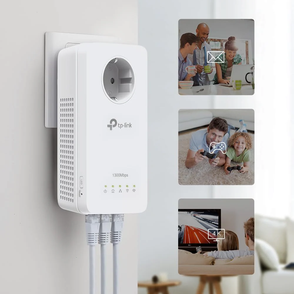 TP-Link TL-WPA8631P WLAN Powerline Adapter (Dualband WLAN 1200Mbit/s, AV1300 Powerline, 3 Gigabit Ports, Zusatzeinheit, Nicht zur alleinigen Verwendung) - Image 2