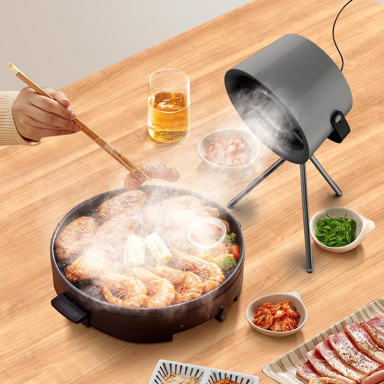 Tragbare Abzugshaube, Dunstabzugshaube mit austauschbarem Filter, Desktop-Abzugshaube mit 3-Gang-Abluftventilator, Küchenentlüftung für BBQ, Kochen, Hot Pot (Schwarz E) - Image 4