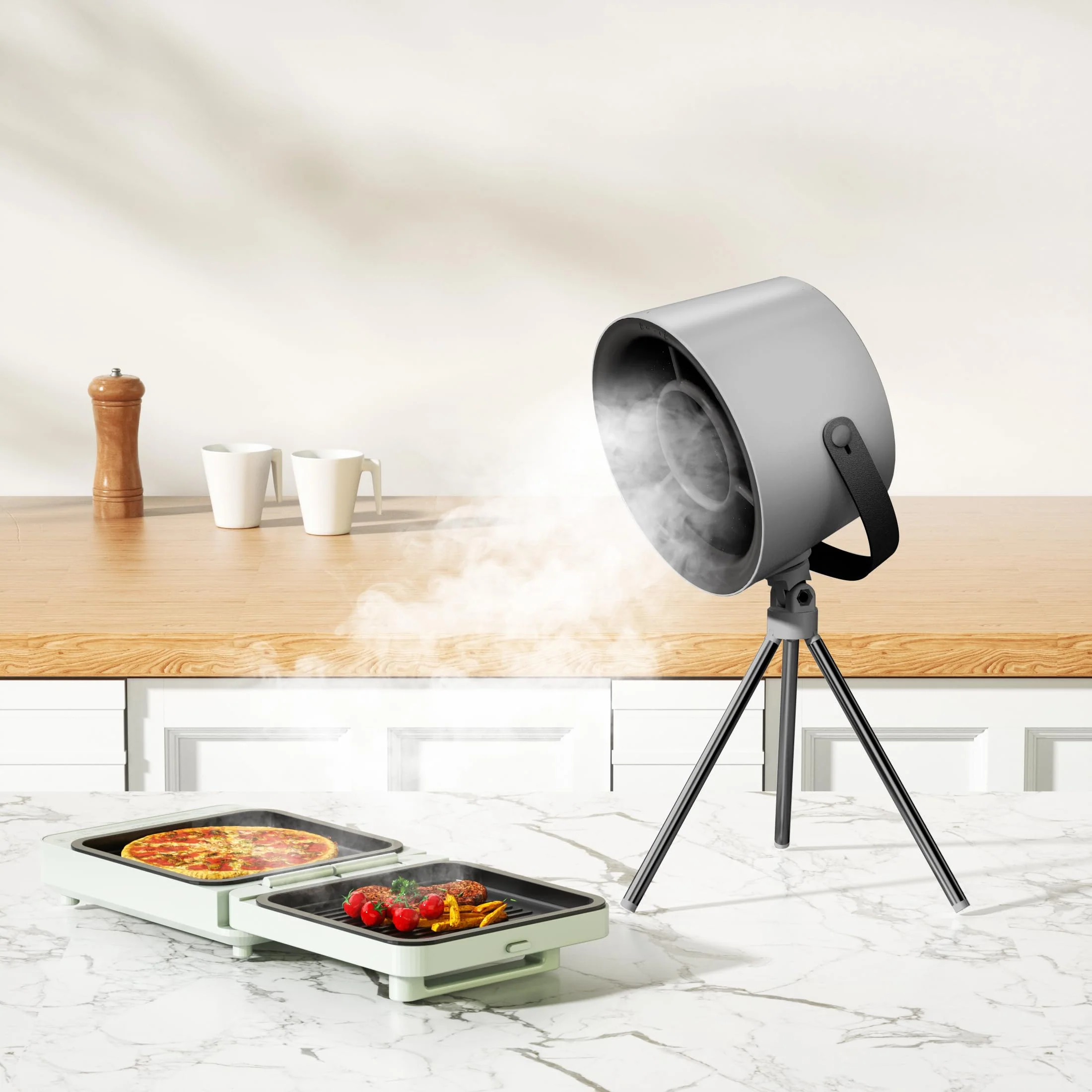 Tragbare Abzugshaube, Dunstabzugshaube mit austauschbarem Filter, Desktop-Abzugshaube mit 3-Gang-Abluftventilator, Küchenentlüftung für BBQ, Kochen, Hot Pot (Schwarz E) - Image 5