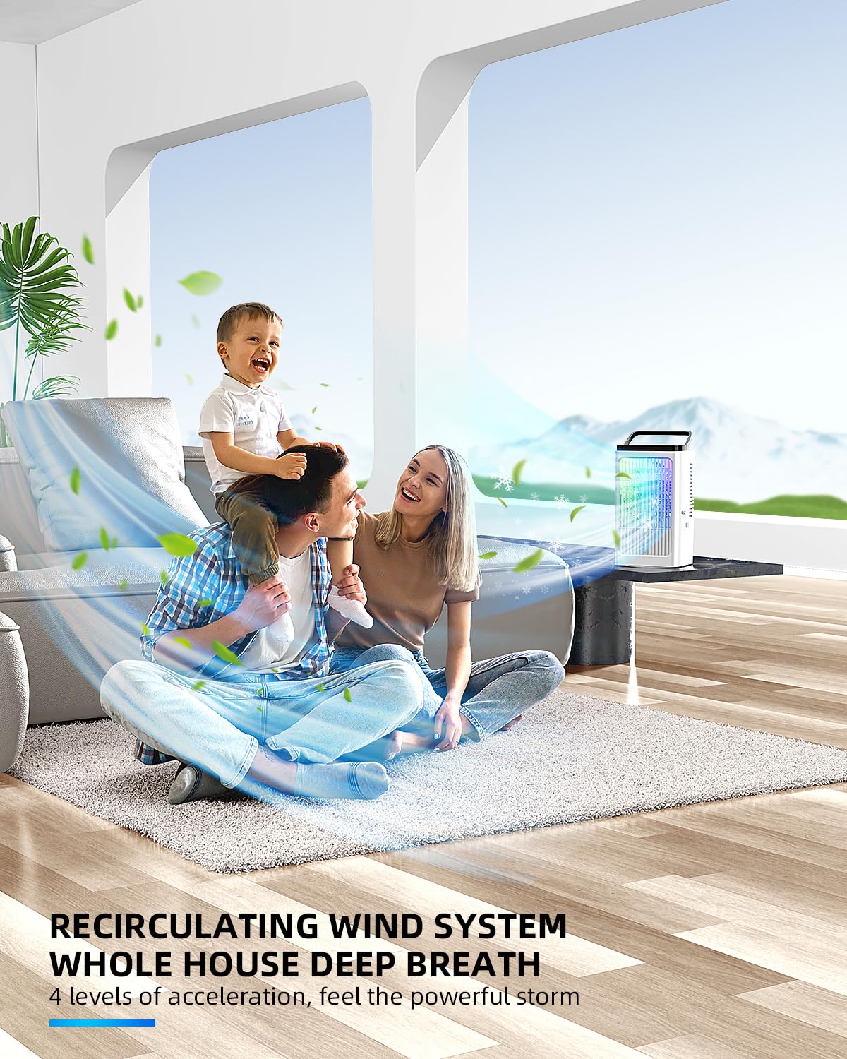 Tragbare Klimaanlage, 1500ml Lüfter, 4 Geschwindigkeiten, 7 Farben LED-Beleuchtung, 2 Sprühfunktionen und 1-8 Stunden Timer, perfekt für Schlafzimmer, Büro - Image 2