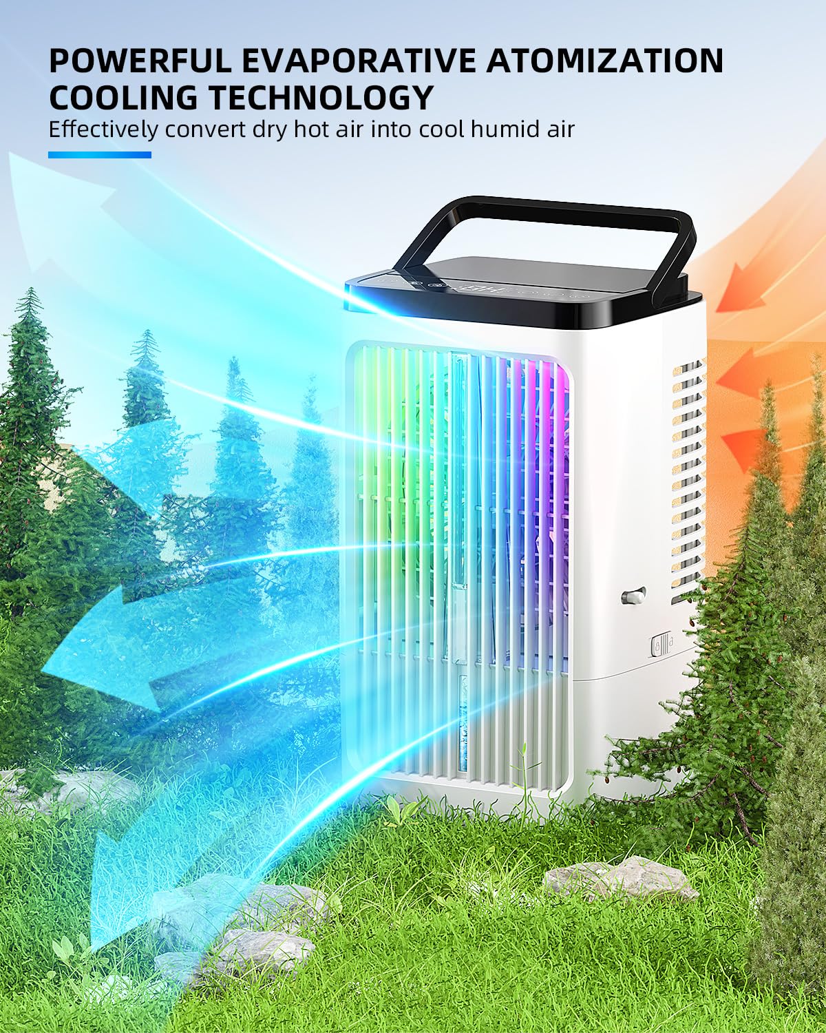 Tragbare Klimaanlage, 1500ml Lüfter, 4 Geschwindigkeiten, 7 Farben LED-Beleuchtung, 2 Sprühfunktionen und 1-8 Stunden Timer, perfekt für Schlafzimmer, Büro - Image 3