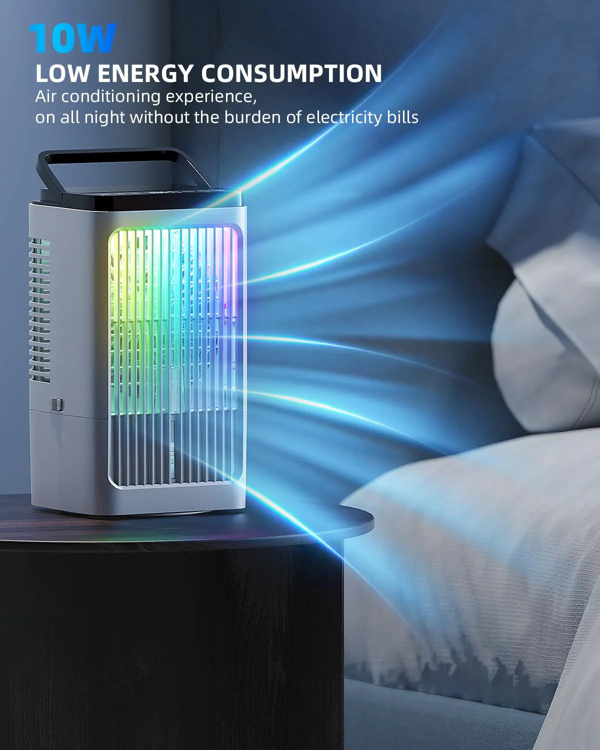 Tragbare Klimaanlage, 1500ml Lüfter, 4 Geschwindigkeiten, 7 Farben LED-Beleuchtung, 2 Sprühfunktionen und 1-8 Stunden Timer, perfekt für Schlafzimmer, Büro - Image 4