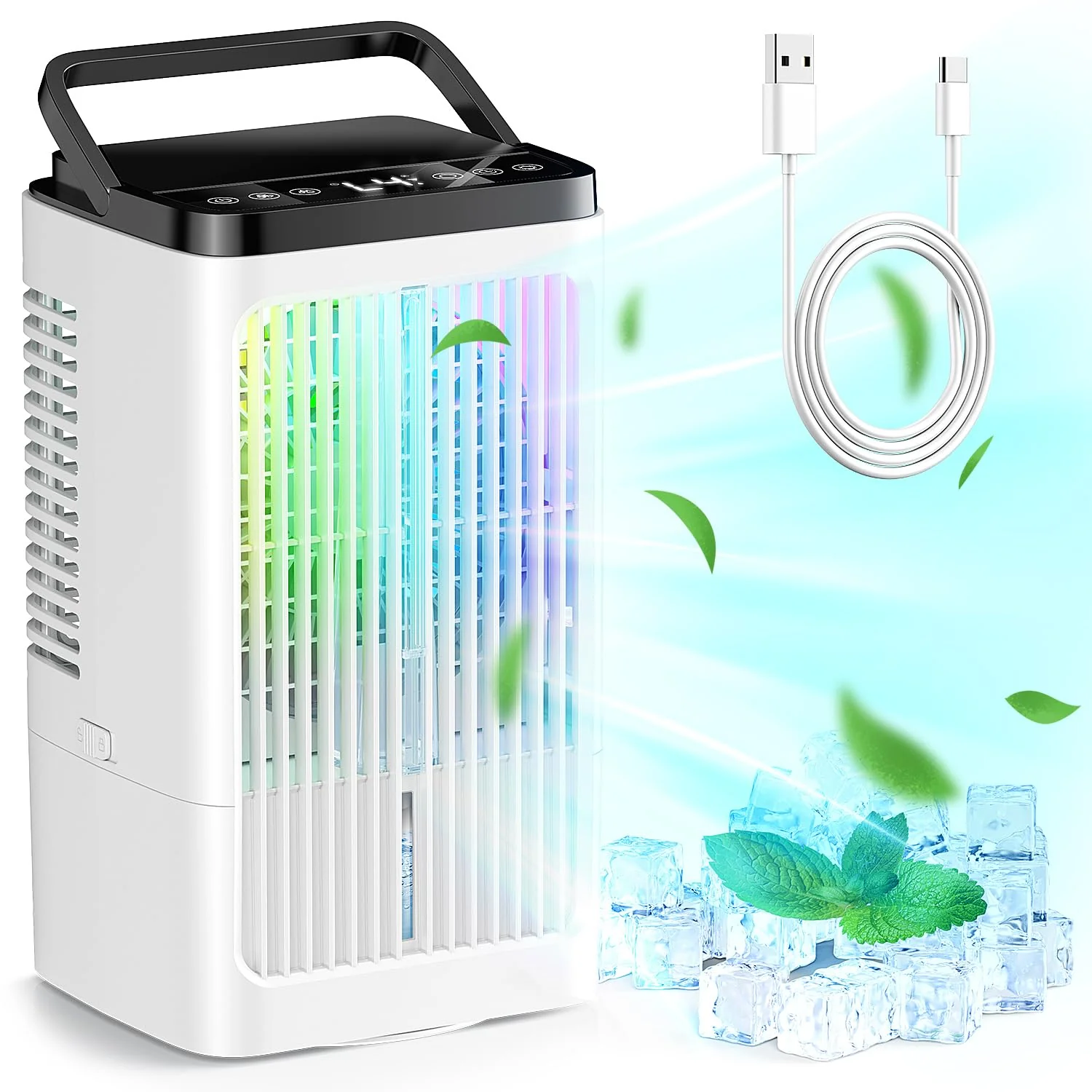 Tragbare Klimaanlage, 1500ml Lüfter, 4 Geschwindigkeiten, 7 Farben LED-Beleuchtung, 2 Sprühfunktionen und 1-8 Stunden Timer, perfekt für Schlafzimmer, Büro - Image 7