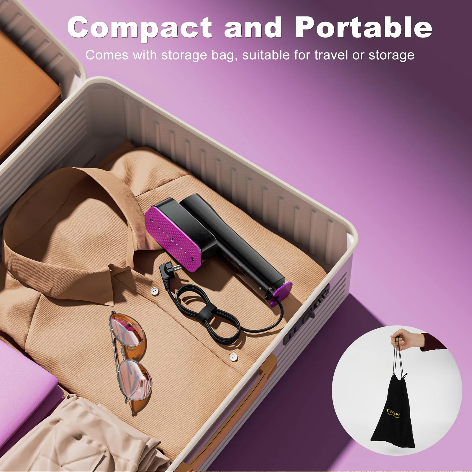 Tragbarer Dampfglätter, 1300W Reise Dampfglätter mit 100ml Wasser Tank, 2 In 1 Steamer Dampfglätter Bügeleisen, 1.32 lbs Leicht Hemdenbügler, Reisegröße Tragbares Mini Steam Iron für Reisen Haus - Image 14
