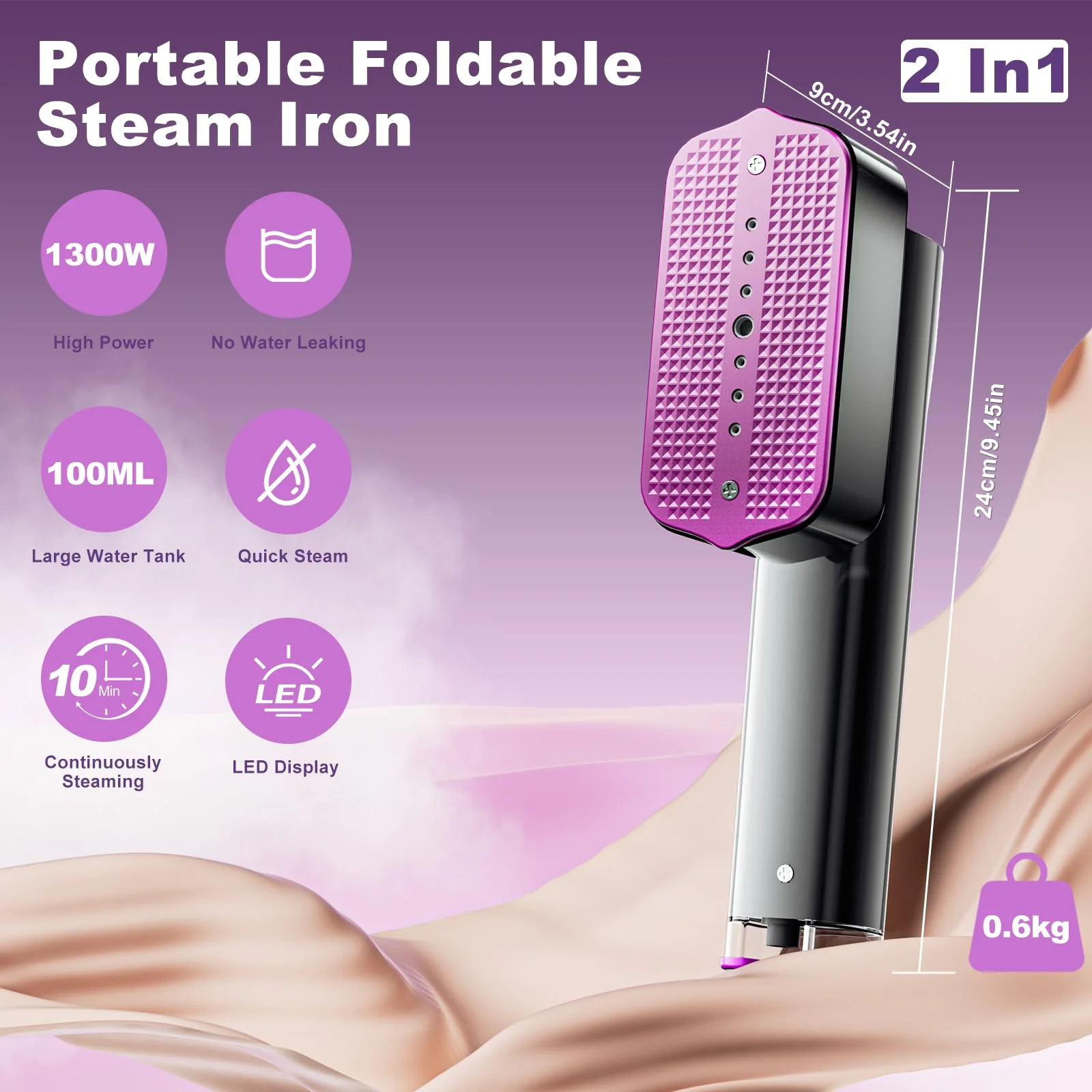 Tragbarer Dampfglätter, 1300W Reise Dampfglätter mit 100ml Wasser Tank, 2 In 1 Steamer Dampfglätter Bügeleisen, 1.32 lbs Leicht Hemdenbügler, Reisegröße Tragbares Mini Steam Iron für Reisen Haus - Image 2