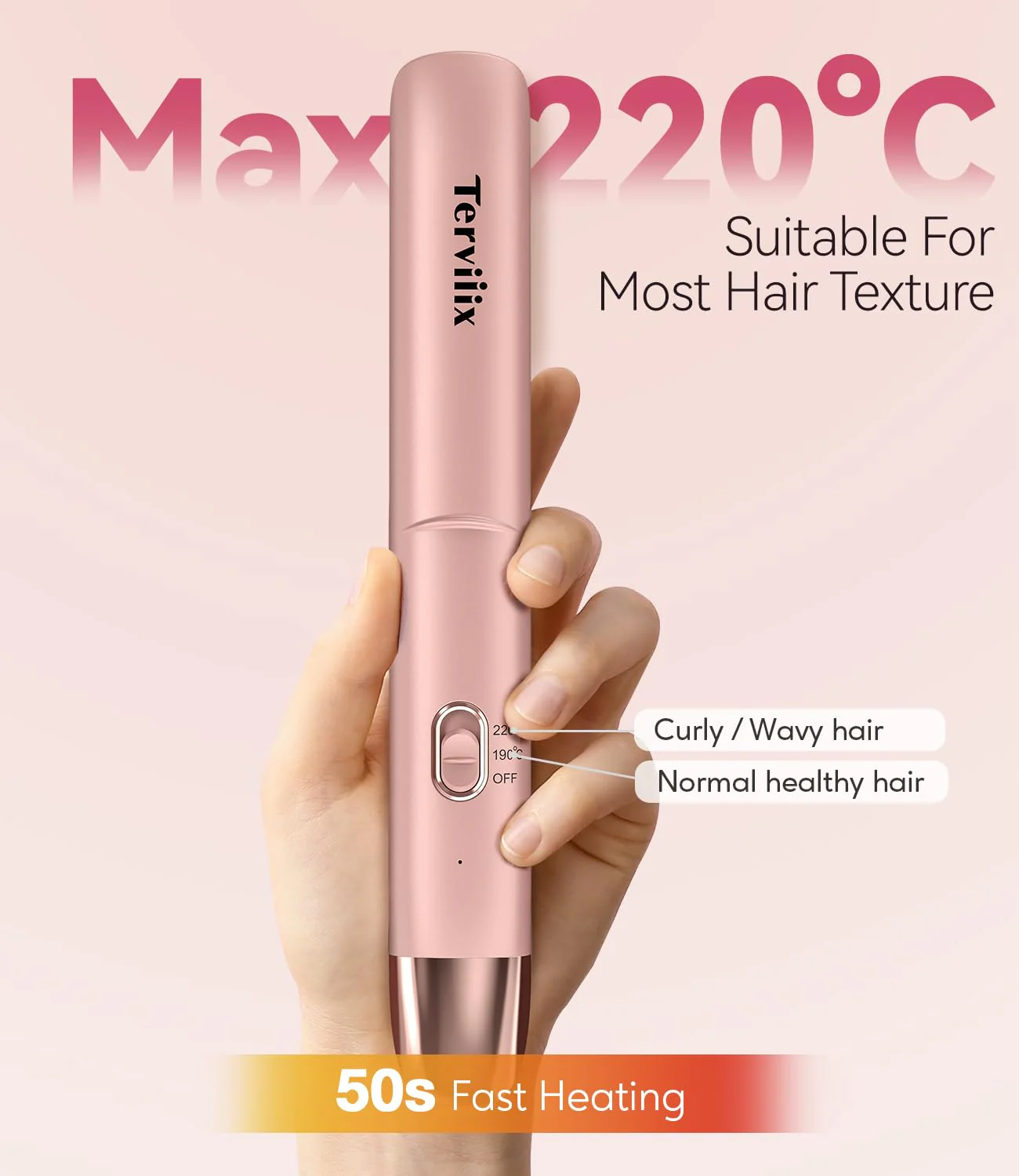 Tragbarer Glätteisen Kabellos, Max 220°C Mini Reiseglätter Kabellos, Wiederaufladbarer Haarglätter und Lockenwickler 2 in 1 mit Arganöl, 4500mAh-Akku, 50 Sekunden Schnelles Aufheizen - Image 6