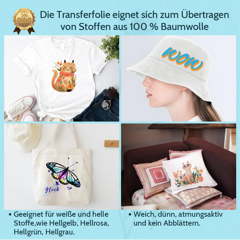 TransOurDream A4X10 Blatt+1 Silikonpapier,Echte Inkjet/Laser T-Shirt Transferpapier, Transferfolie Bügelfolie(durchscheinend Folie), für helle Textilien, Textilien Aufbügeln - Image 2