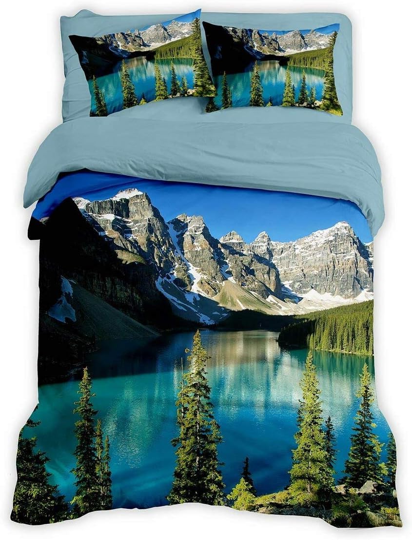 Traumschlaf Renforcé Bergsee Bettwäsche Set • mega Mountain Design • 100% Baumwolle mit Reißverschluss 135x200 cm + 80x80 cm - Image 2