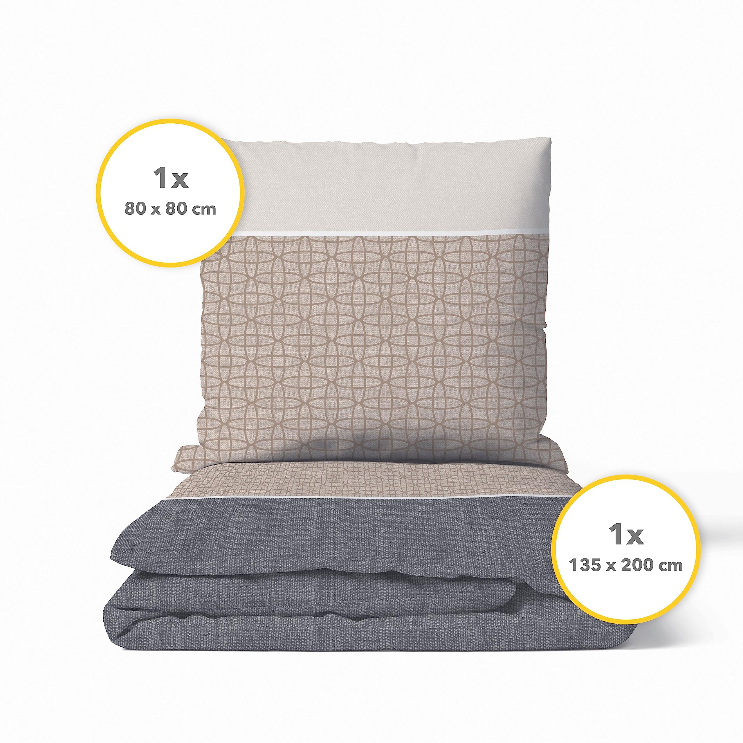 Träumschön Biber Bettwäsche 135x200 Baumwolle Beige Grau Muster - 100% Baumwoll Bettwäsche Grau Beige Braun - Kuschelige Bettwäsche gestreift - Image 5