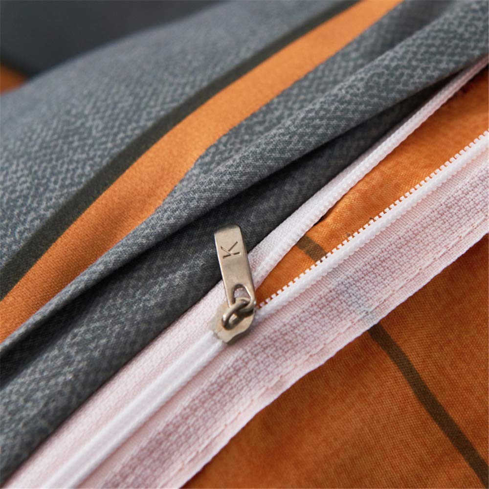 Treer Bettwäsche 180x220 cm 3 Teilig Mikrofaser, Bettwäsche-Sets mit 2 Kissenbezug 50x75 cm, Modern Streifen kariert Bettbezüge, Bettbezug für Doppelbett mit Reißverschluss, Orange/Grau - Image 6