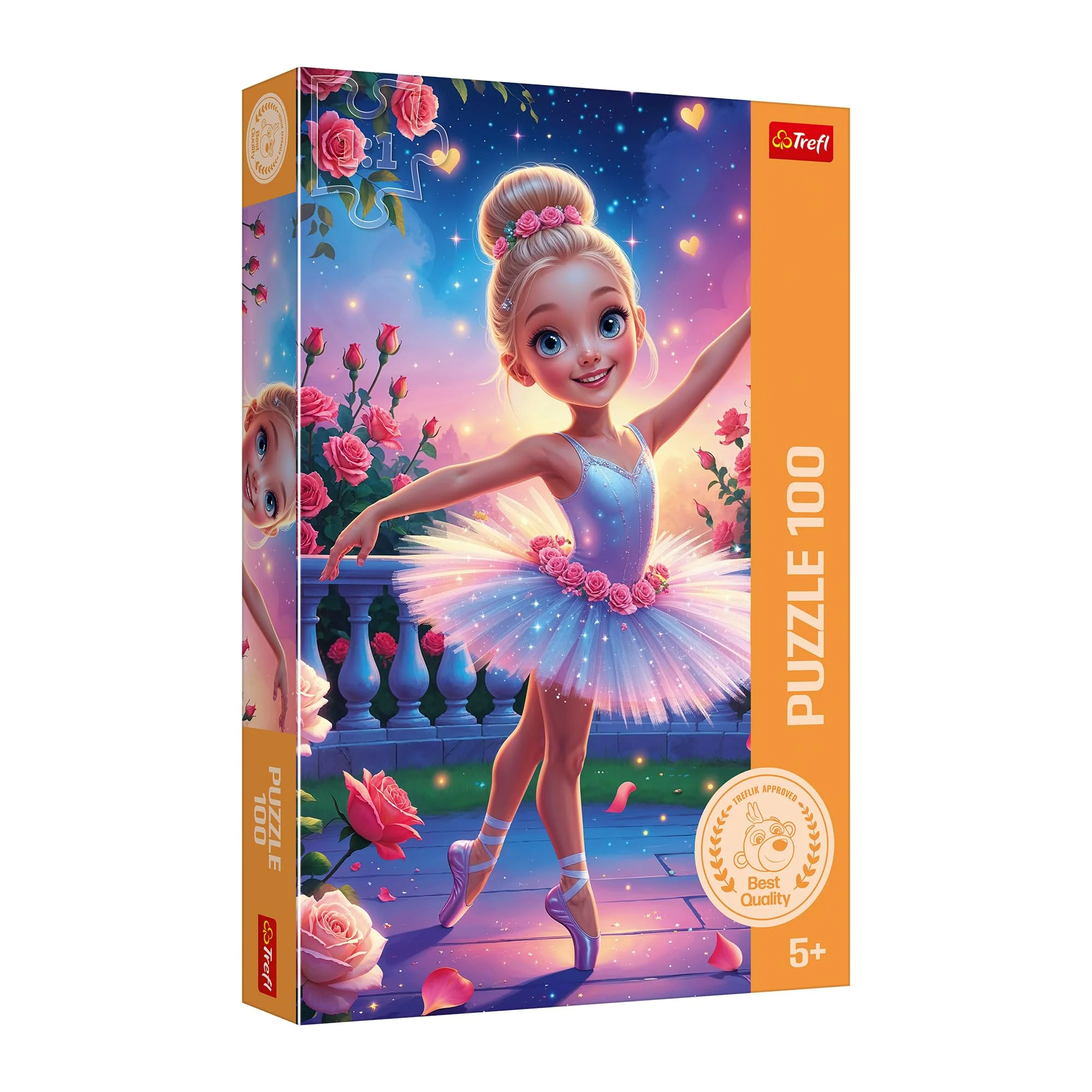 Trefl - The Treflik Family, Ballerina – Puzzle mit 100 Teilen – Buntes Puzzle mit Einer Ballerina inmitten von Rosen, kreative Unterhaltung, Spaß für Kinder ab 5 Jahren