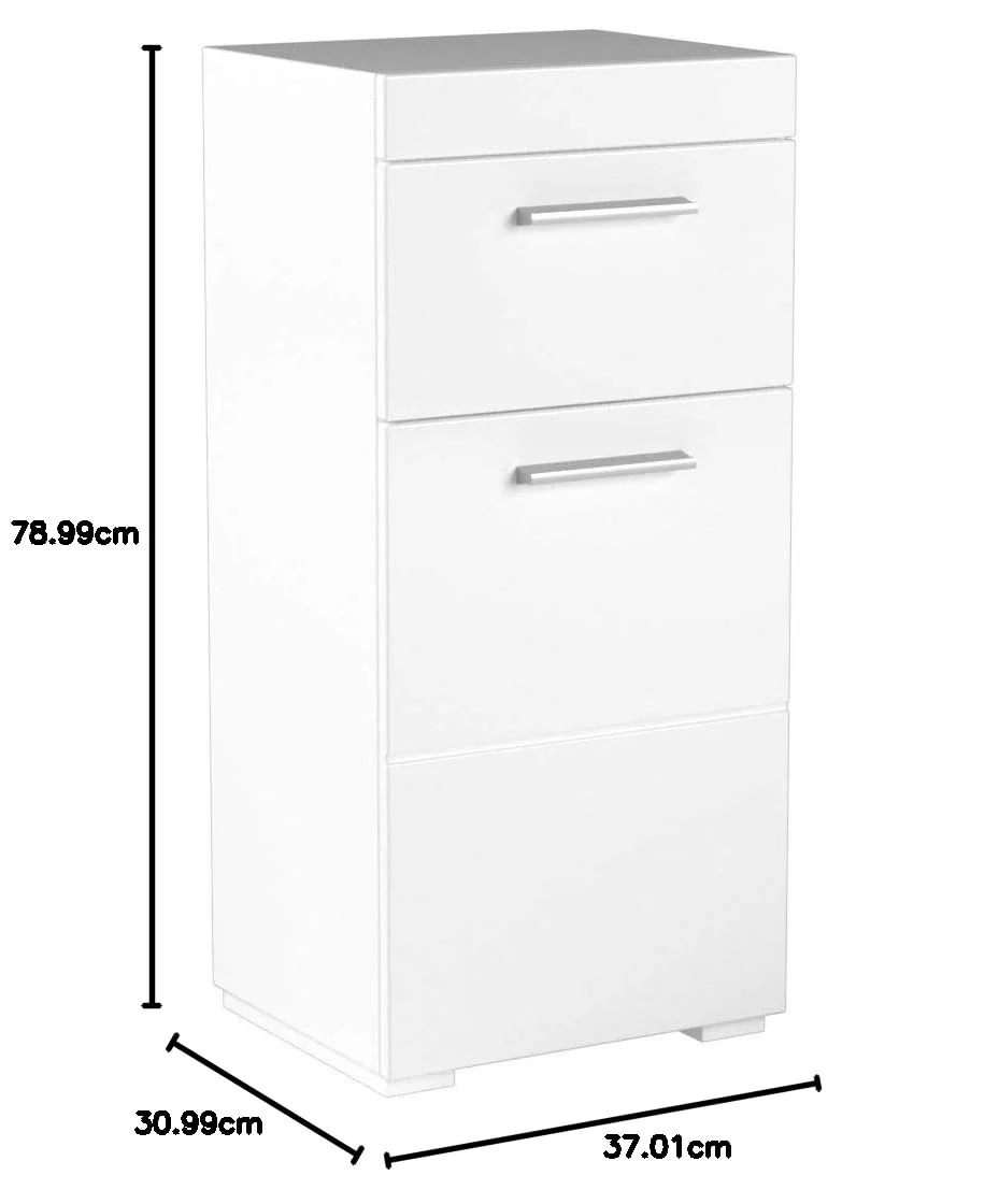 trendteam smart living - Amanda - Kommode - Weiß Hochglanz - Standschrank - (BxHxT) 37 x 79 x 31 cm - Badschrank mit 1 Tür und 1 Schublade - silberfarbene Griffe - universal einsetzbar - Image 4