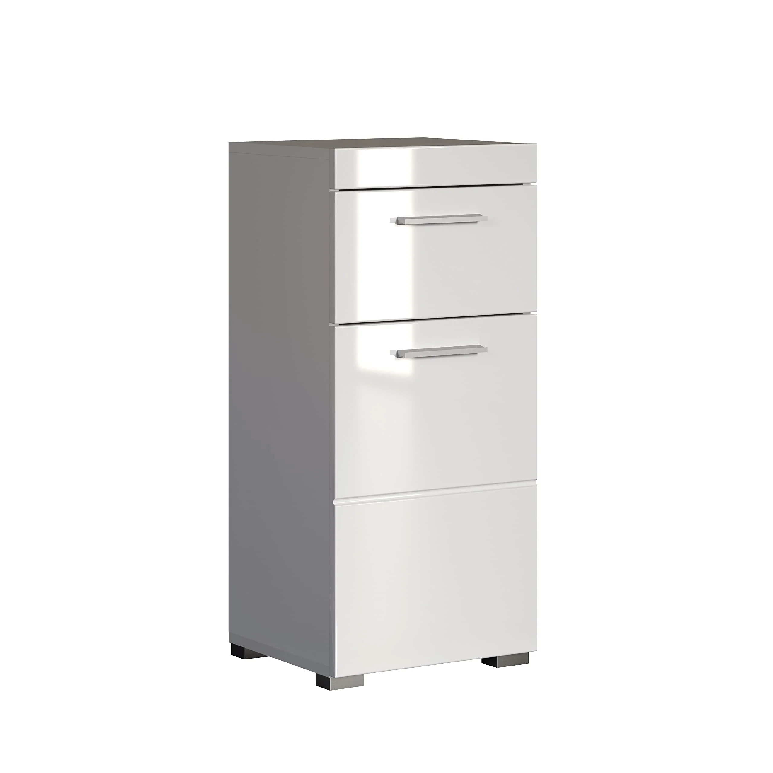 trendteam smart living - Amanda - Kommode - Weiß Hochglanz - Standschrank - (BxHxT) 37 x 79 x 31 cm - Badschrank mit 1 Tür und 1 Schublade - silberfarbene Griffe - universal einsetzbar - Image 8