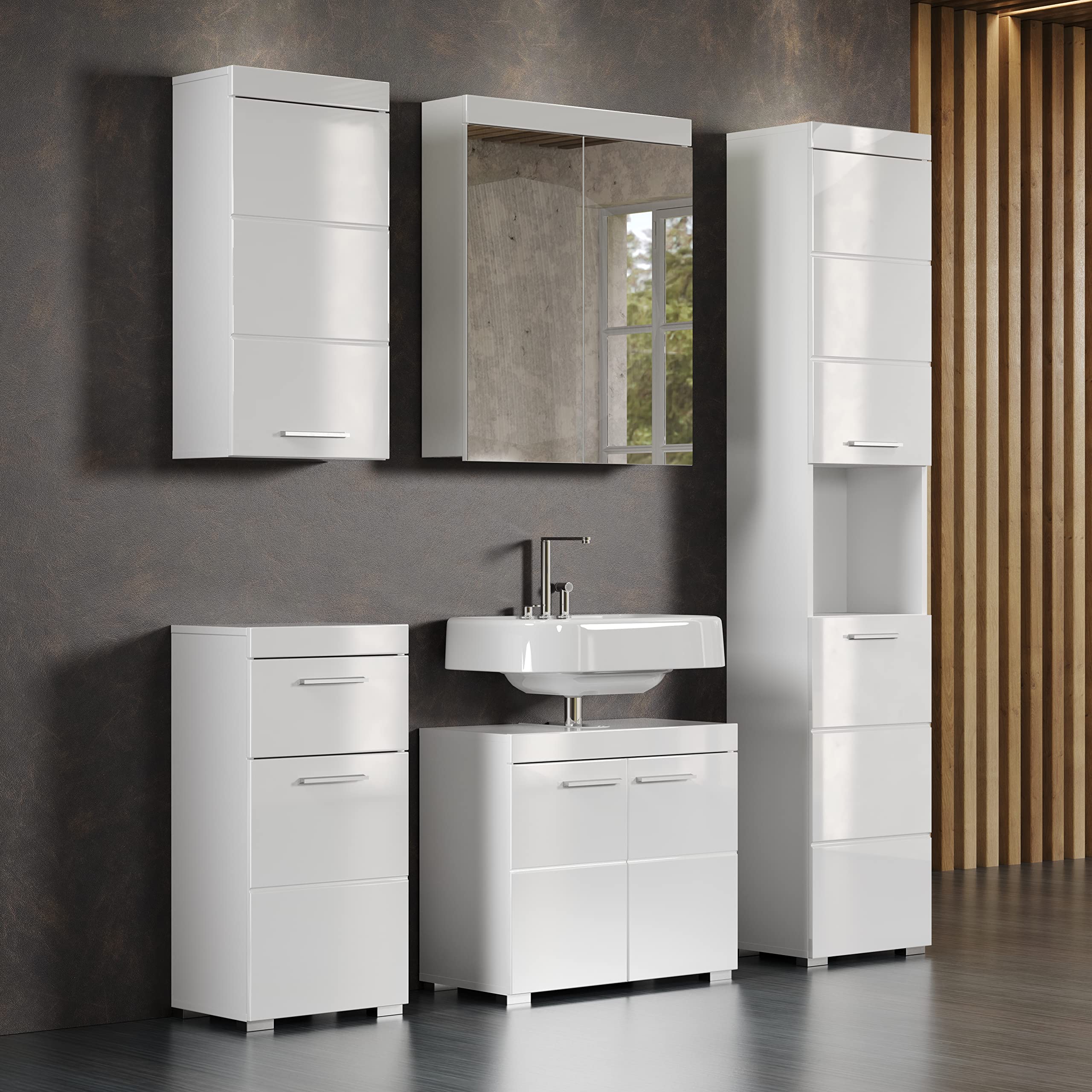trendteam smart living - Hochschrank Badschrank - Bad - Amanda - Aufbaumaß (BxHxT) 37 x 190 x 31 cm - Farbe Weiß Hochglanz - 139310301 - Image 10