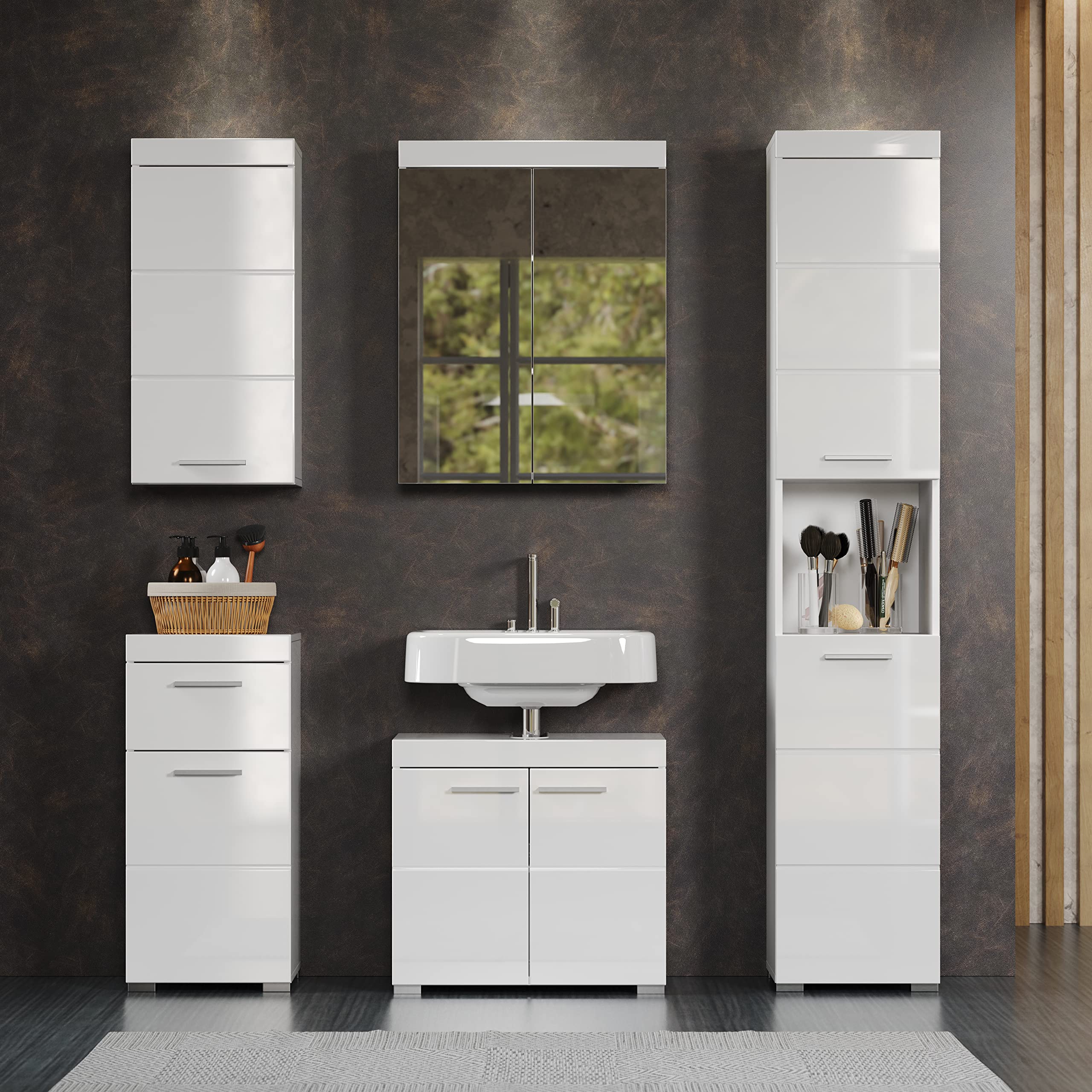 trendteam smart living - Hochschrank Badschrank - Bad - Amanda - Aufbaumaß (BxHxT) 37 x 190 x 31 cm - Farbe Weiß Hochglanz - 139310301 - Image 12