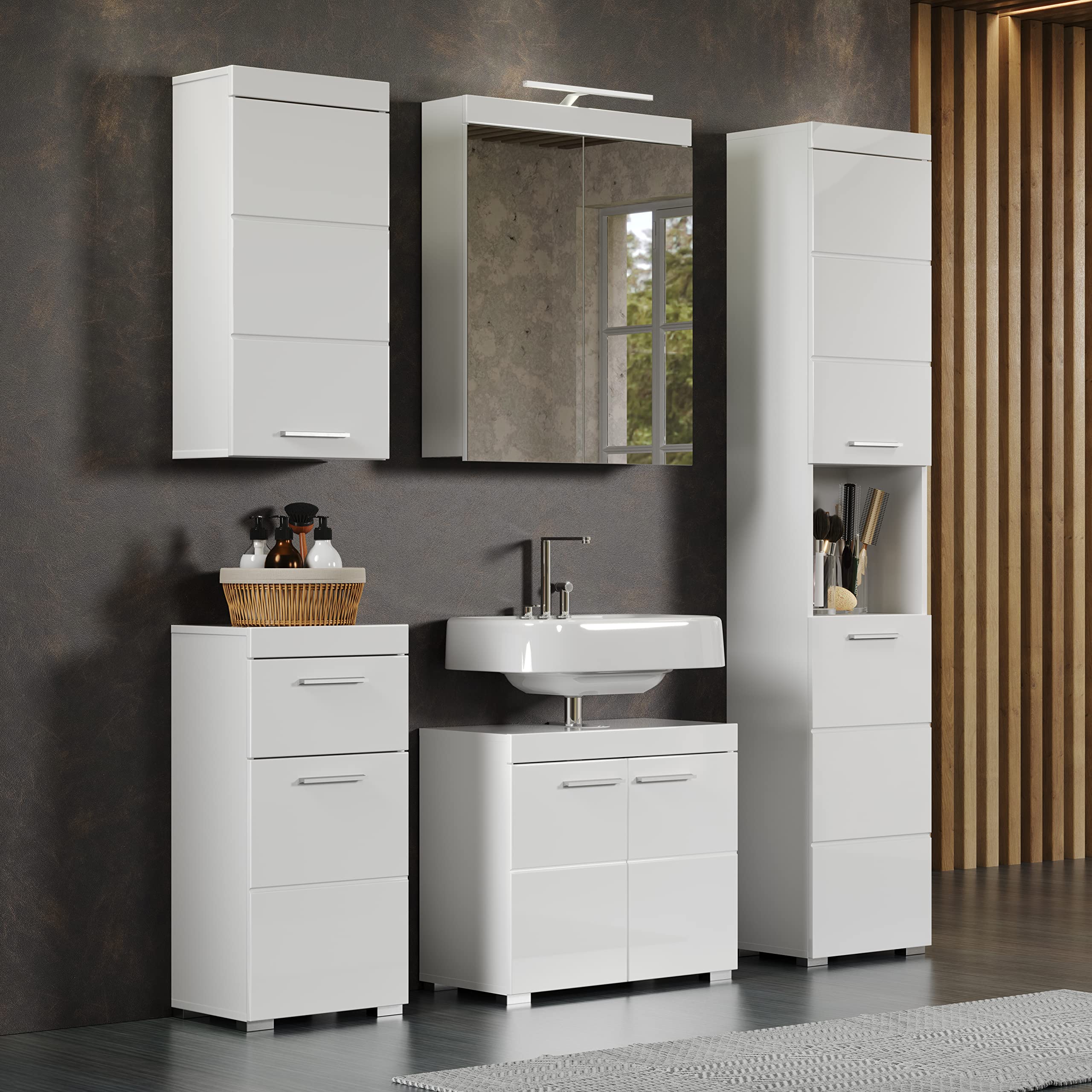 trendteam smart living - Hochschrank Badschrank - Bad - Amanda - Aufbaumaß (BxHxT) 37 x 190 x 31 cm - Farbe Weiß Hochglanz - 139310301 - Image 4