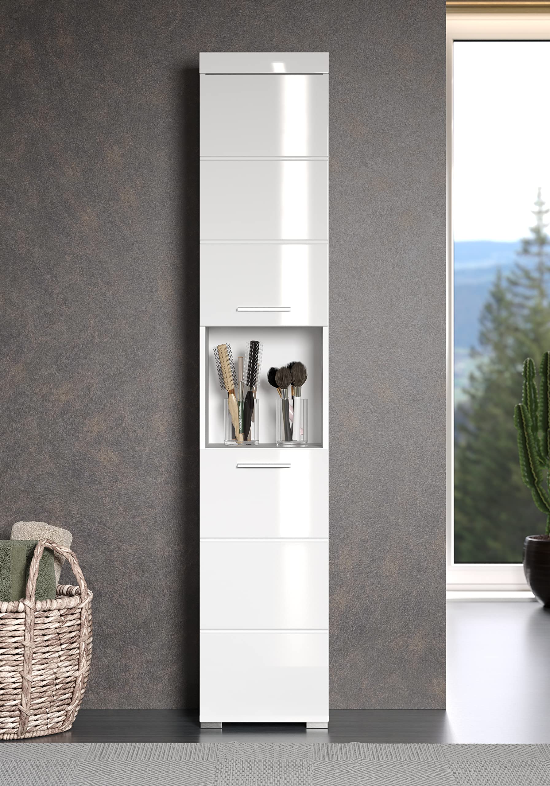 trendteam smart living - Hochschrank Badschrank - Bad - Amanda - Aufbaumaß (BxHxT) 37 x 190 x 31 cm - Farbe Weiß Hochglanz - 139310301 - Image 8