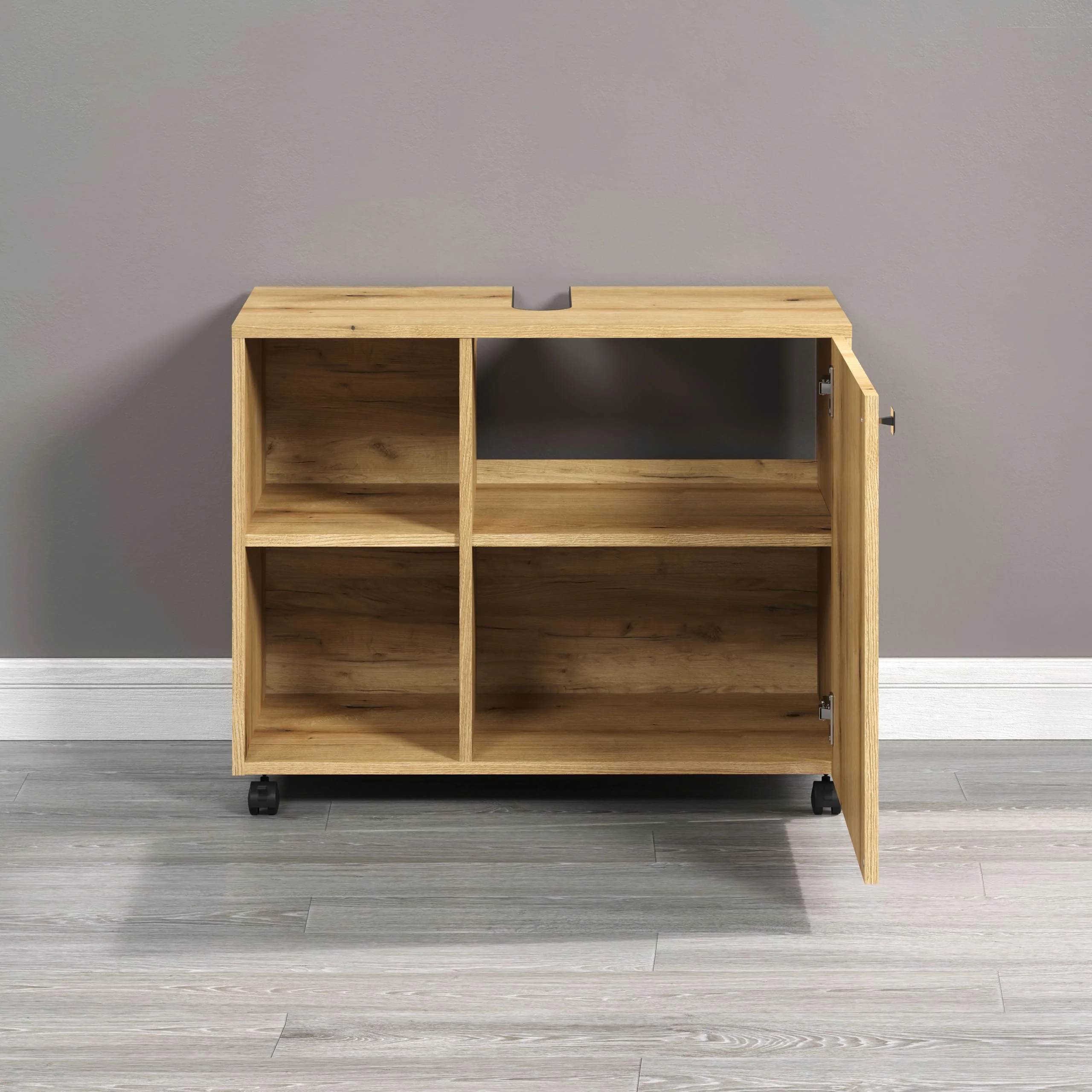trendteam smart living - Waschbeckenunterschrank Unterschrank auf Rollen - Badezimmer - PureBliss - Aufbaumaß (BxHxT) 80 x 64 x 42 cm - Farbe Evoke Eiche mit schwarzen Rillen - 233730142 - Image 8
